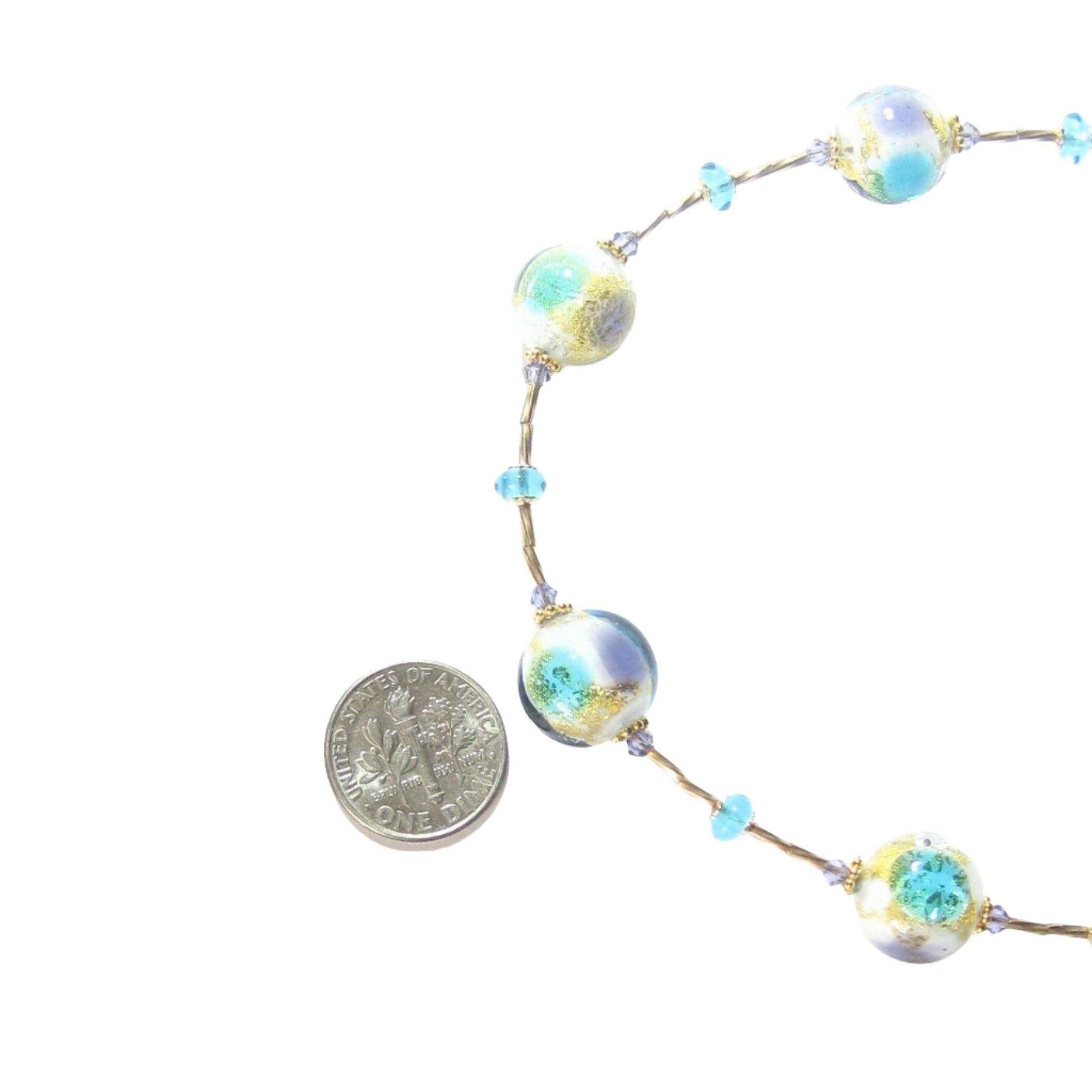 Murano Glass Plum Aqua Ball Gold Necklace By JKC Murano - JKC Murano