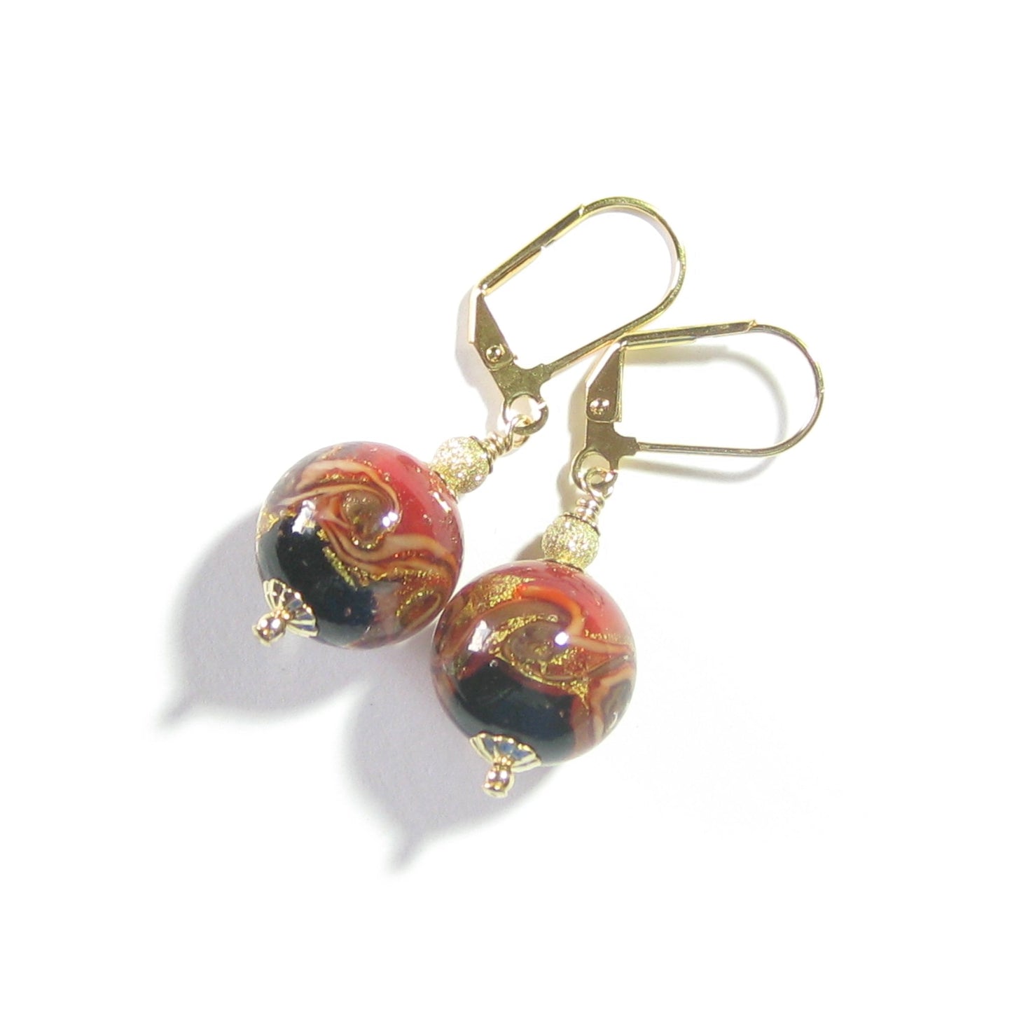 Murano Glass Black Red Gold Earrings - JKC Murano