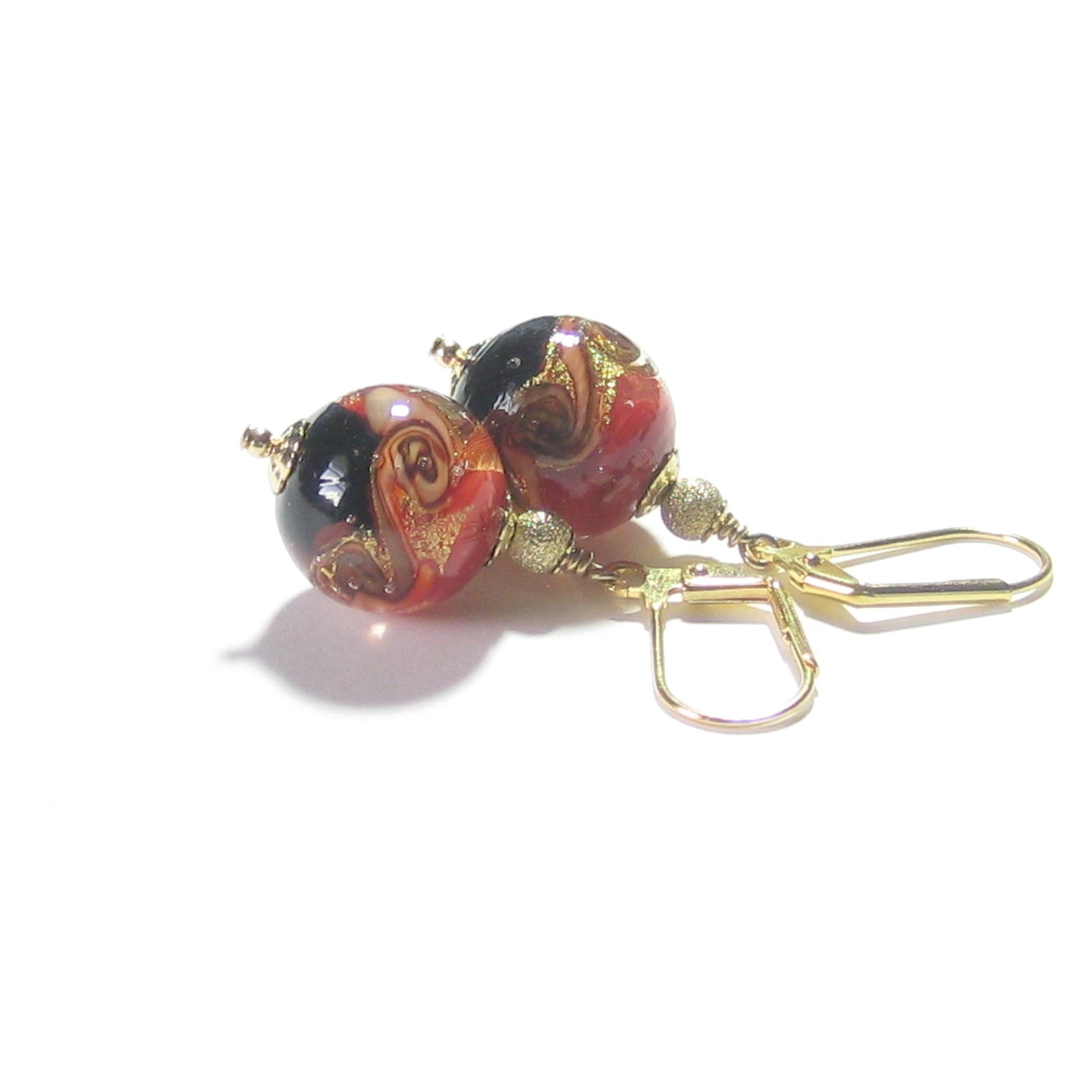 Murano Glass Black Red Gold Earrings - JKC Murano