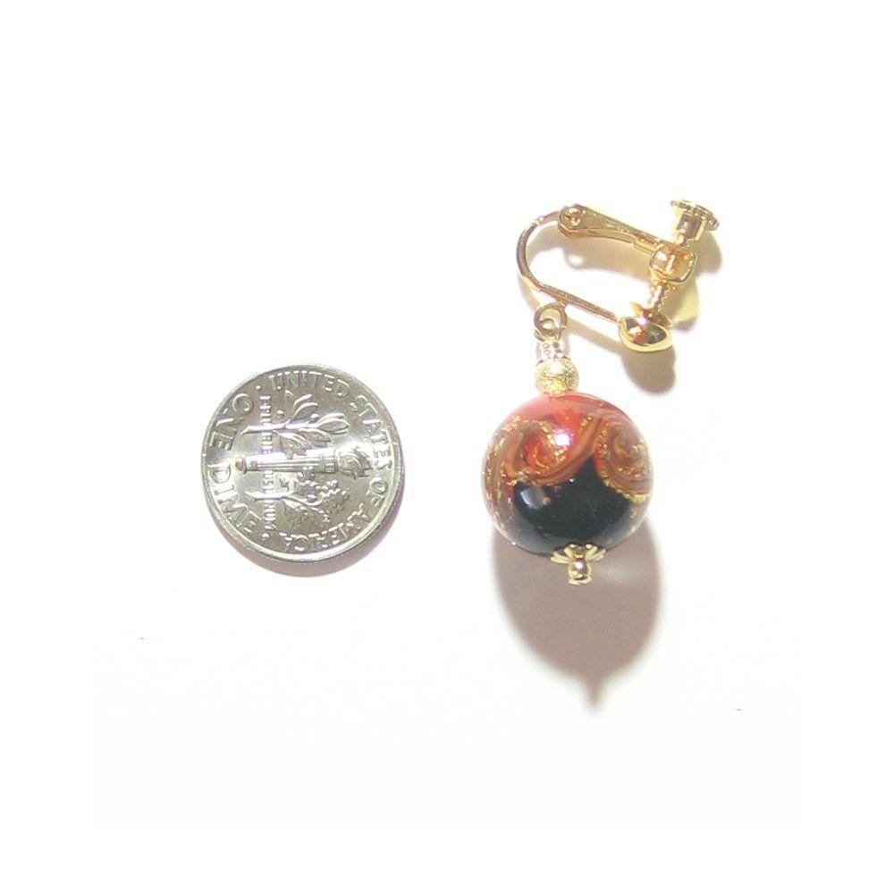 Murano Glass Black Red Gold Earrings - JKC Murano