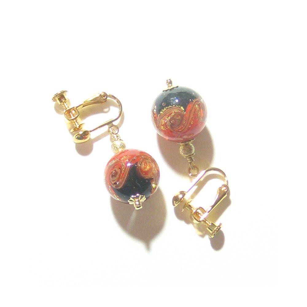 Murano Glass Black Red Gold Earrings - JKC Murano