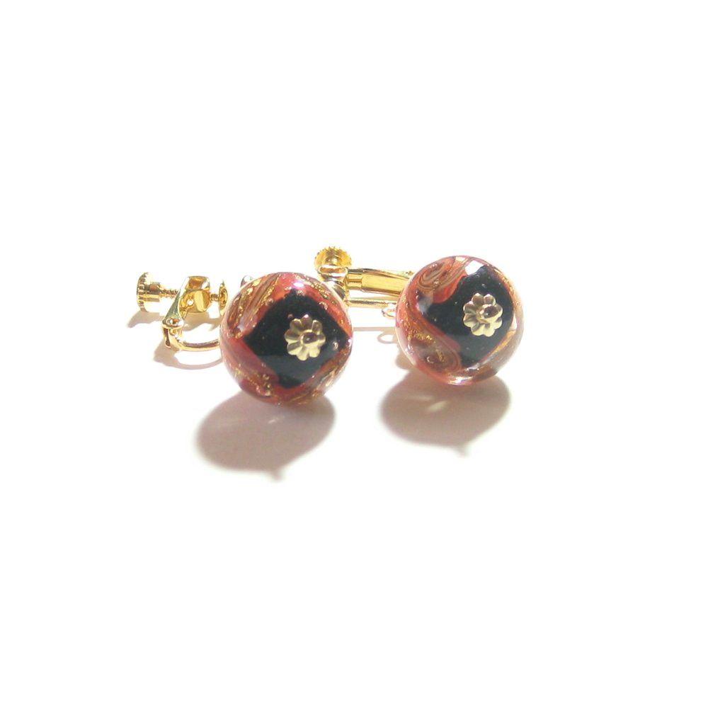 Murano Glass Black Red Gold Earrings - JKC Murano