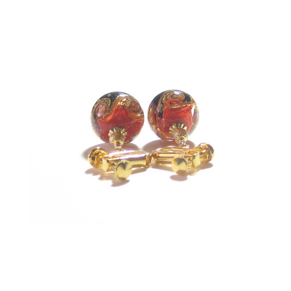 Murano Glass Black Red Gold Earrings - JKC Murano