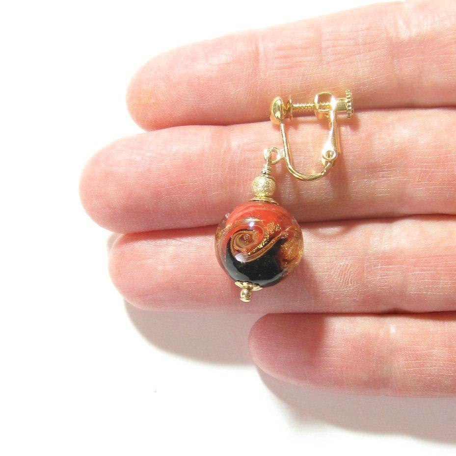 Murano Glass Black Red Gold Earrings - JKC Murano