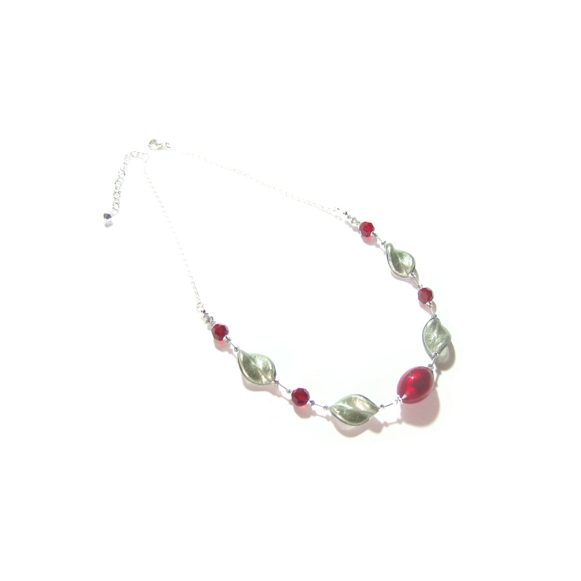 Murano Glass Red Gray Twist Sterling Silver Necklace - JKC Murano