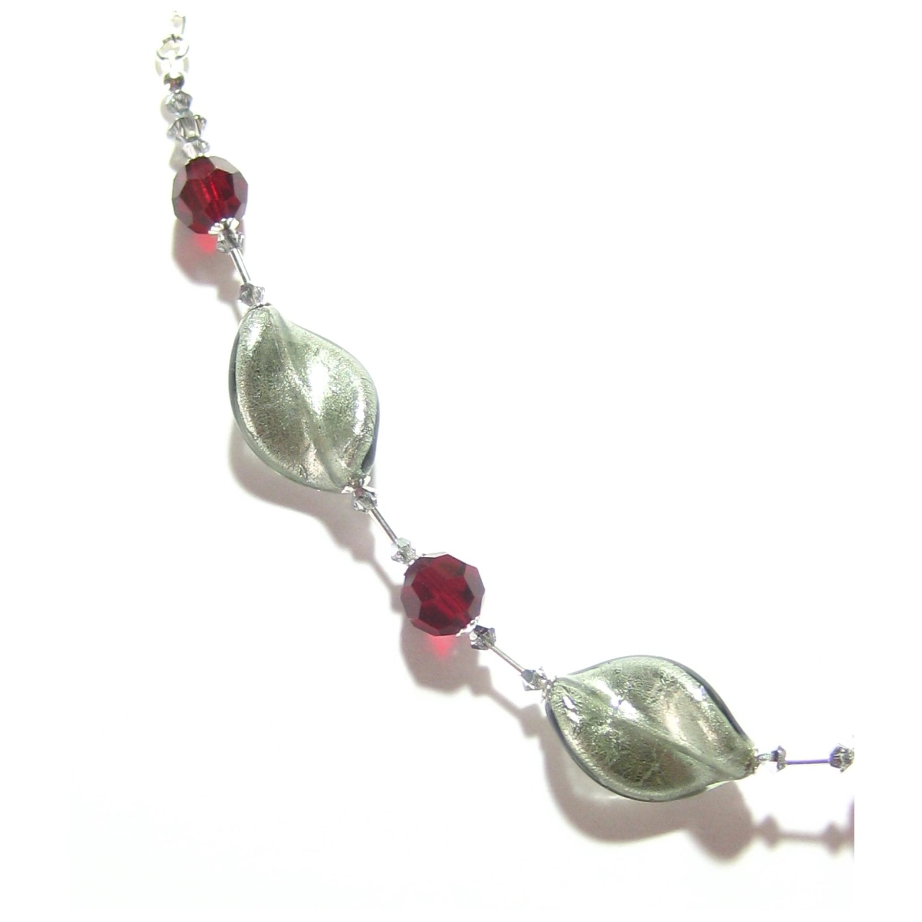 Murano Glass Red Gray Twist Sterling Silver Necklace - JKC Murano