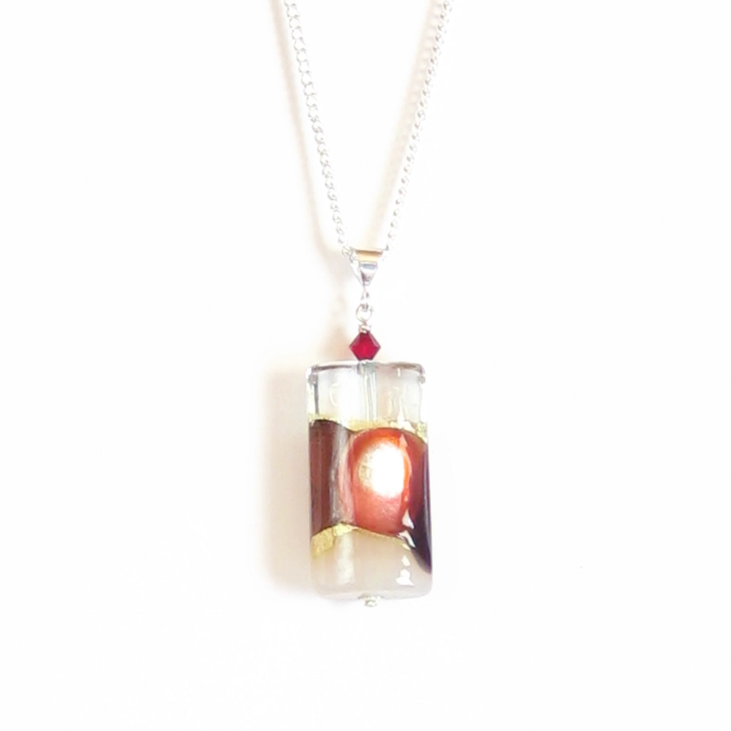 Murano Glass Pink Red Rectangle Pendant by JKC Murano - JKC Murano