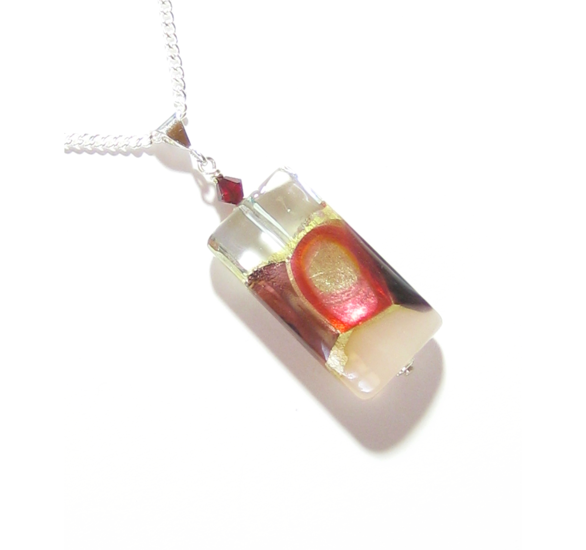 Murano Glass Pink Red Rectangle Pendant by JKC Murano - JKC Murano