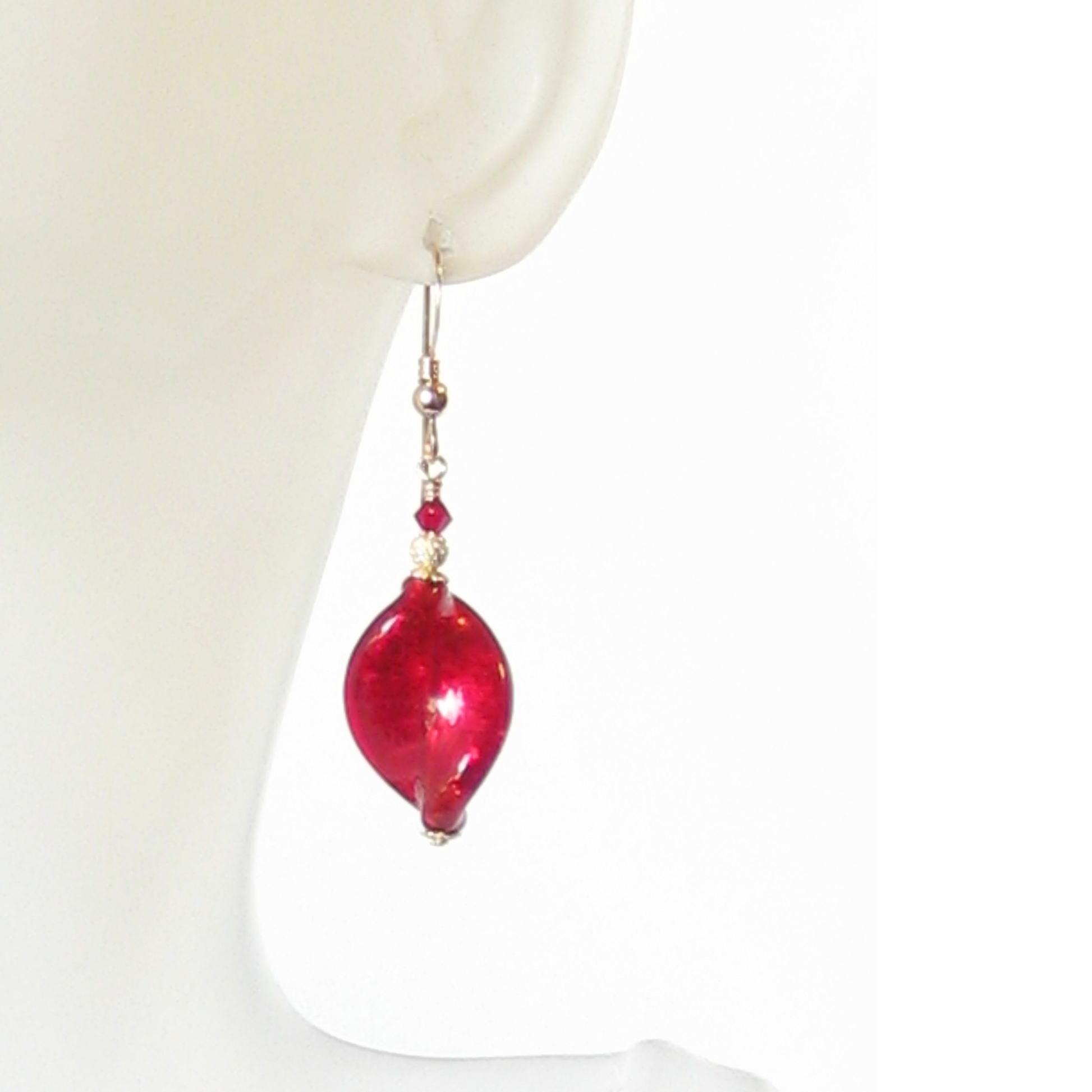 Murano Glass Red Twist Gold Earrings By JKC Murano - JKC Murano