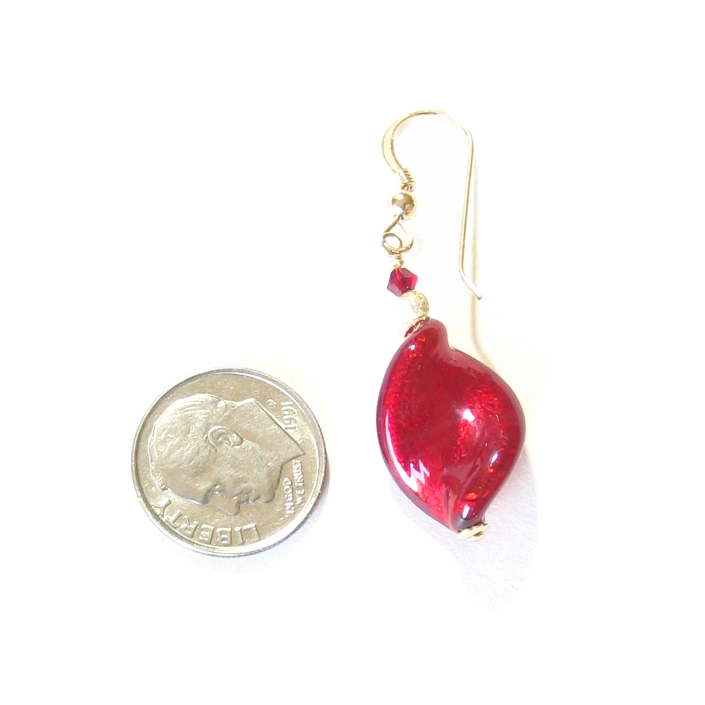 Murano Glass Red Twist Gold Earrings By JKC Murano - JKC Murano