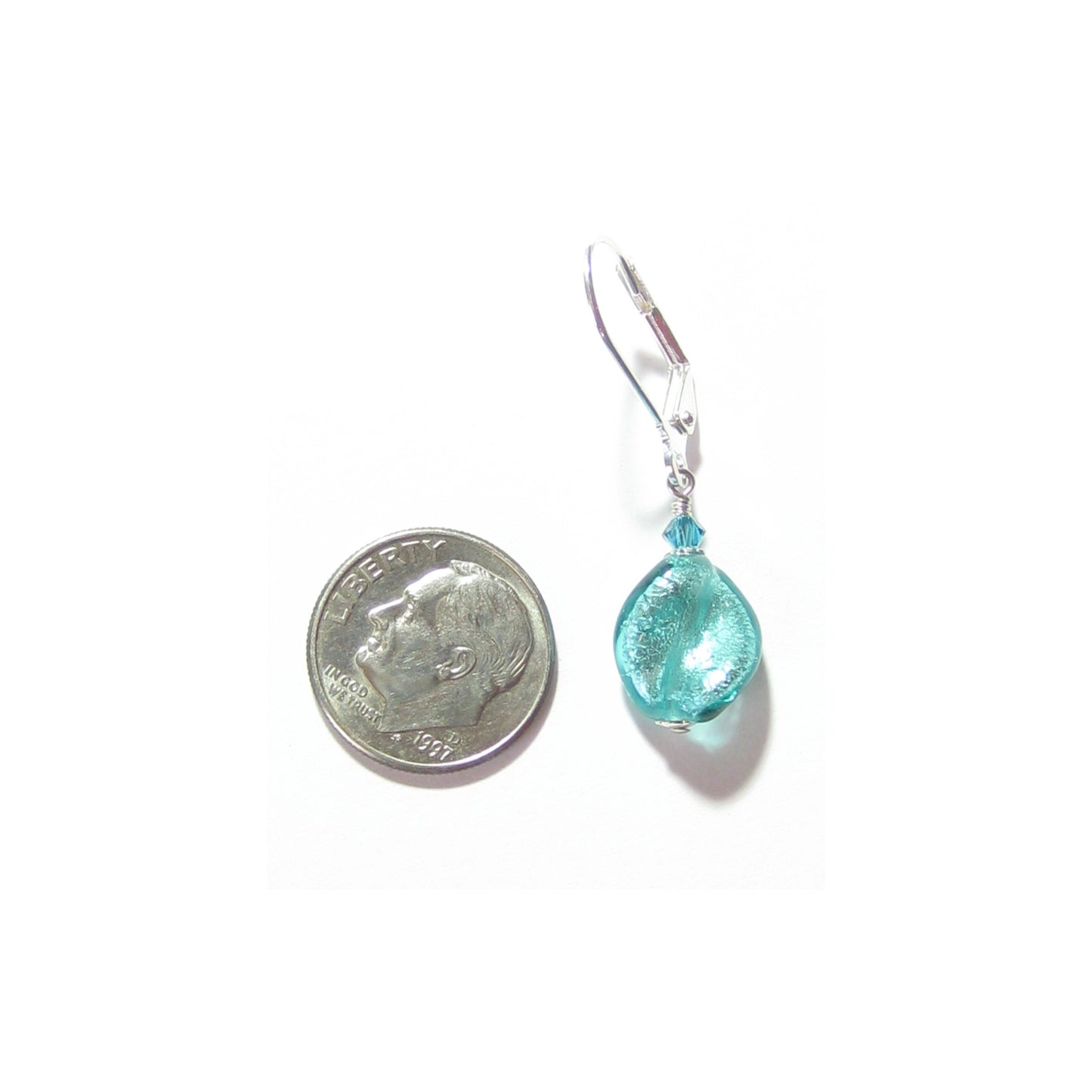 Murano Glass Sea Green Twist Silver Earrings, Leverback Earrings - JKC Murano