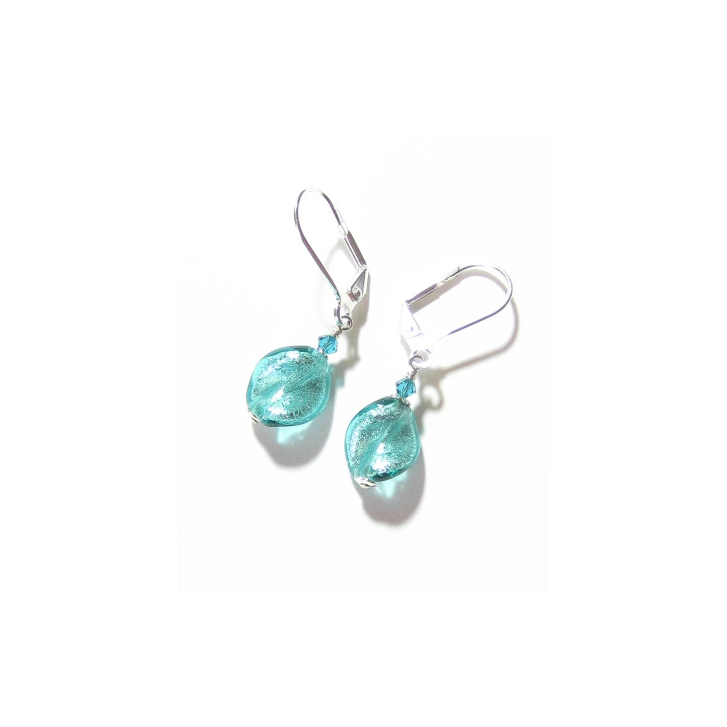 Murano Glass Sea Green Twist Silver Earrings, Leverback Earrings - JKC Murano