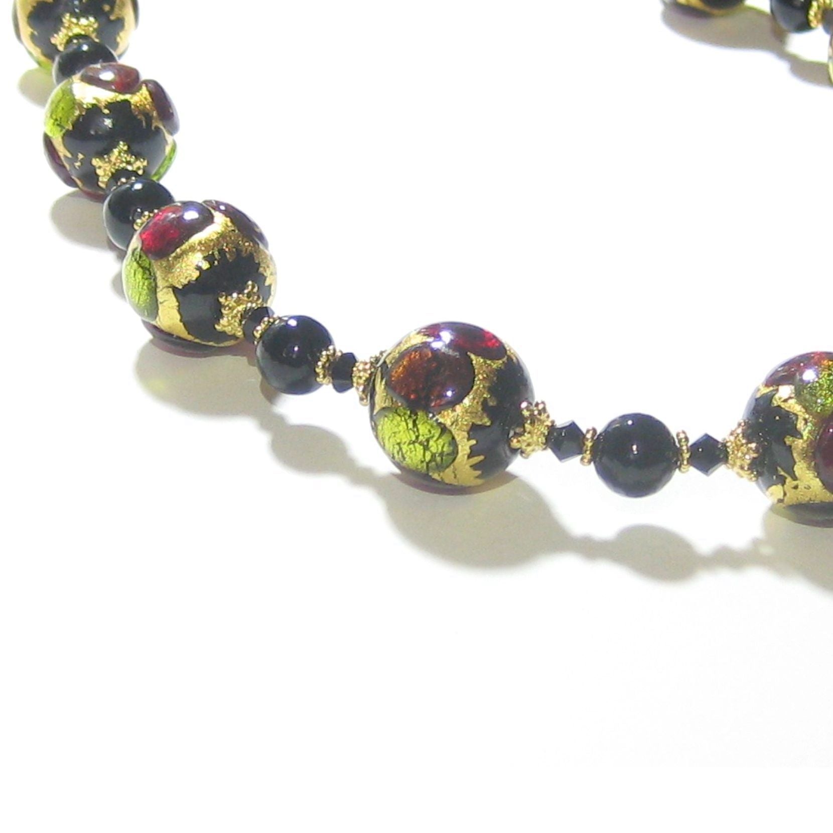 Murano Glass Colorful Black Ball Chunky Gold Necklace - JKC Murano