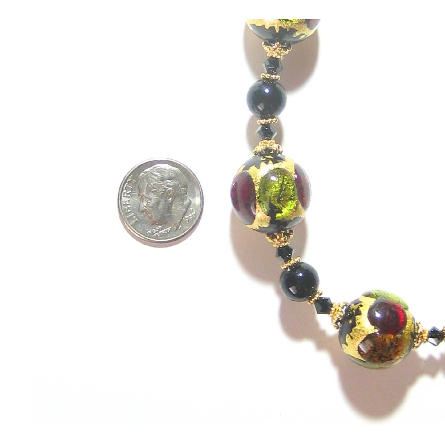 Murano Glass Colorful Black Ball Chunky Gold Necklace - JKC Murano