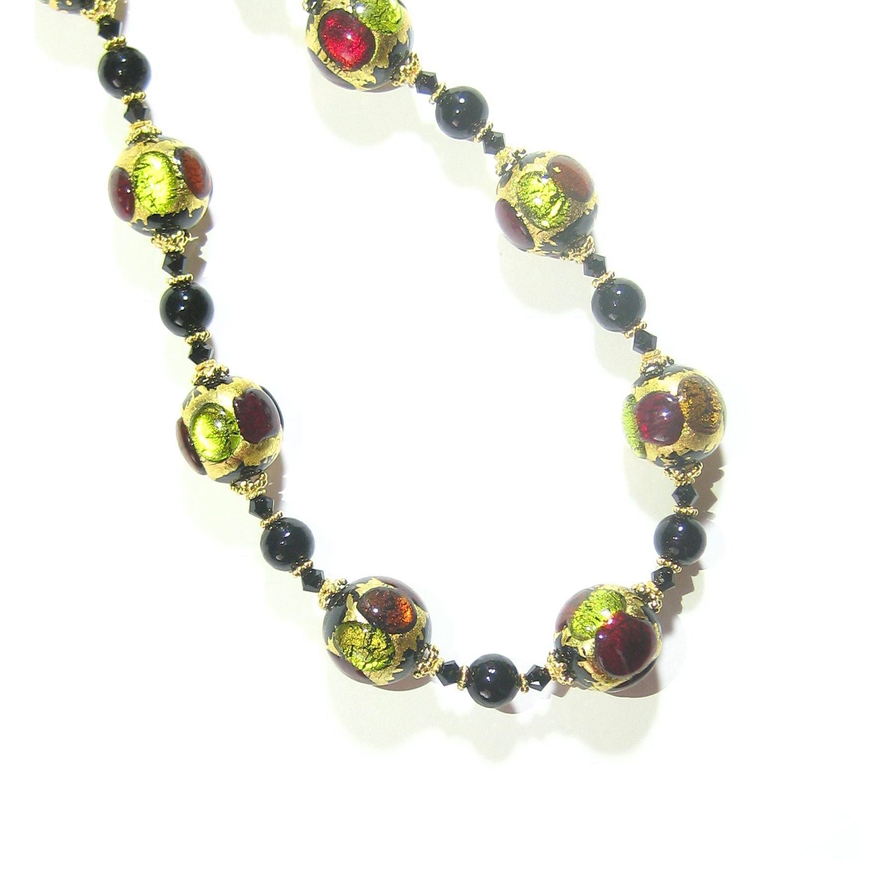 Murano Glass Colorful Black Ball Chunky Gold Necklace - JKC Murano