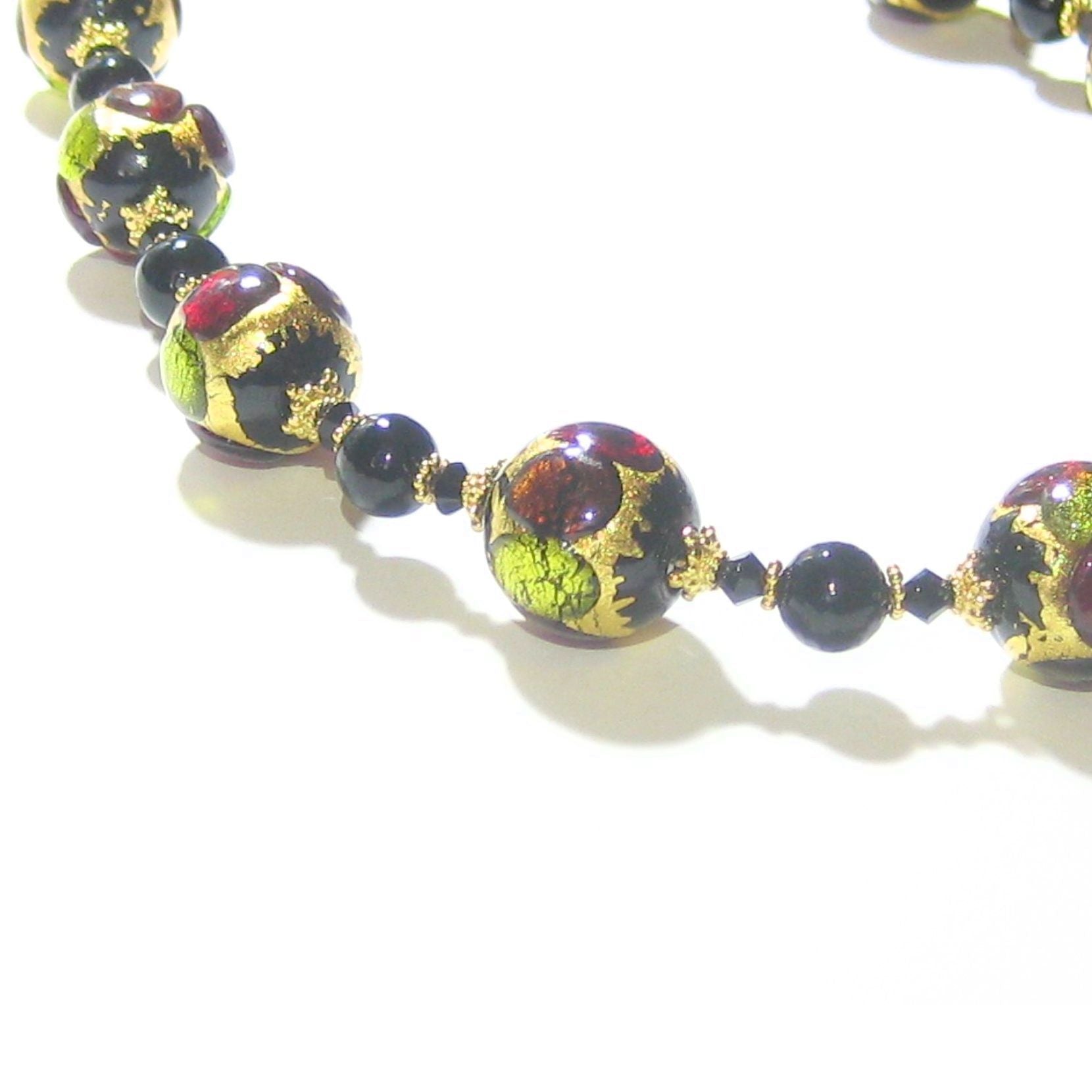 Murano Glass Colorful Black Ball Chunky Gold Necklace - JKC Murano