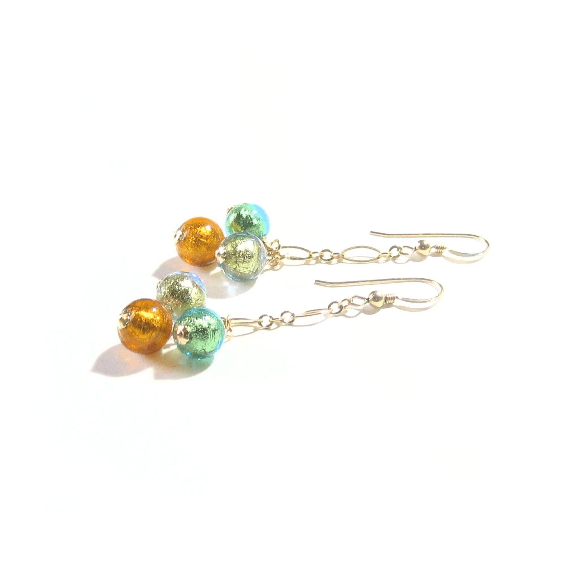 Murano Glass Green Topaz Ball Cluster Gold Earrings - JKC Murano