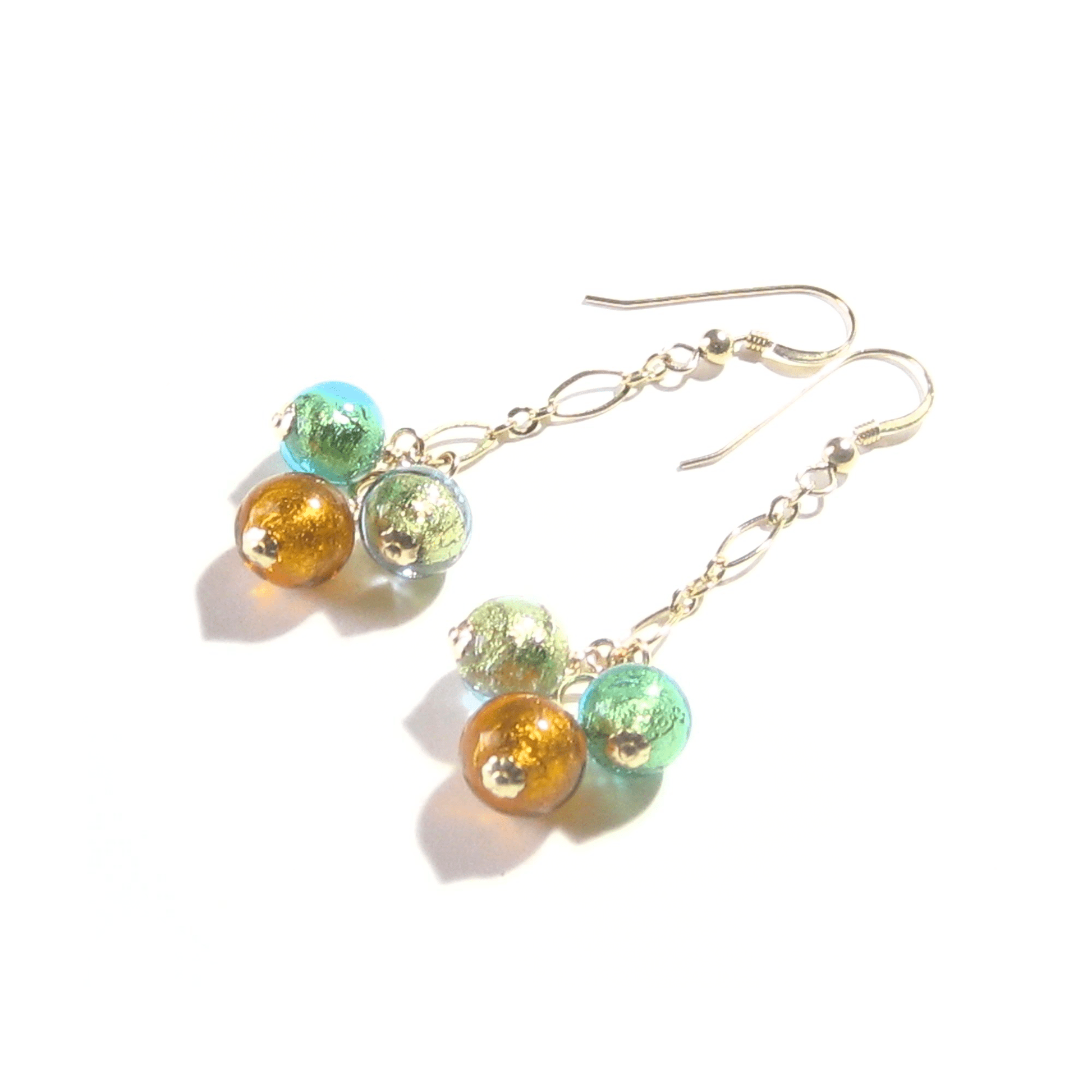 Murano Glass Green Topaz Ball Cluster Gold Earrings - JKC Murano