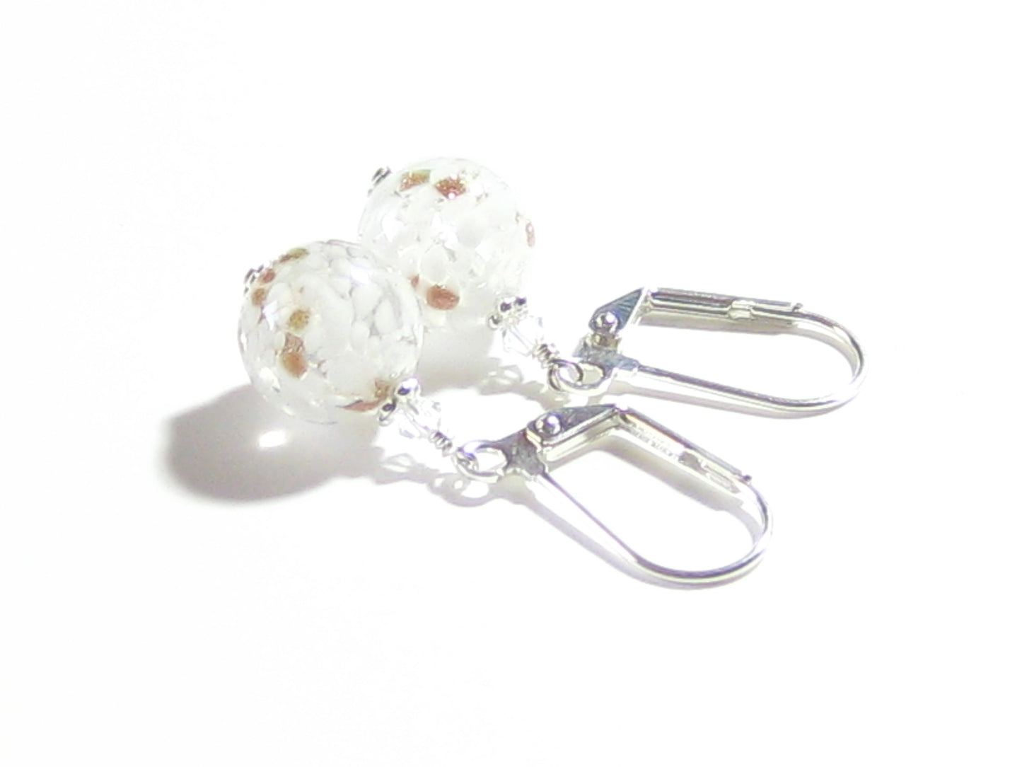 Murano Glass White Copper Ball Silver Earrings - JKC Murano