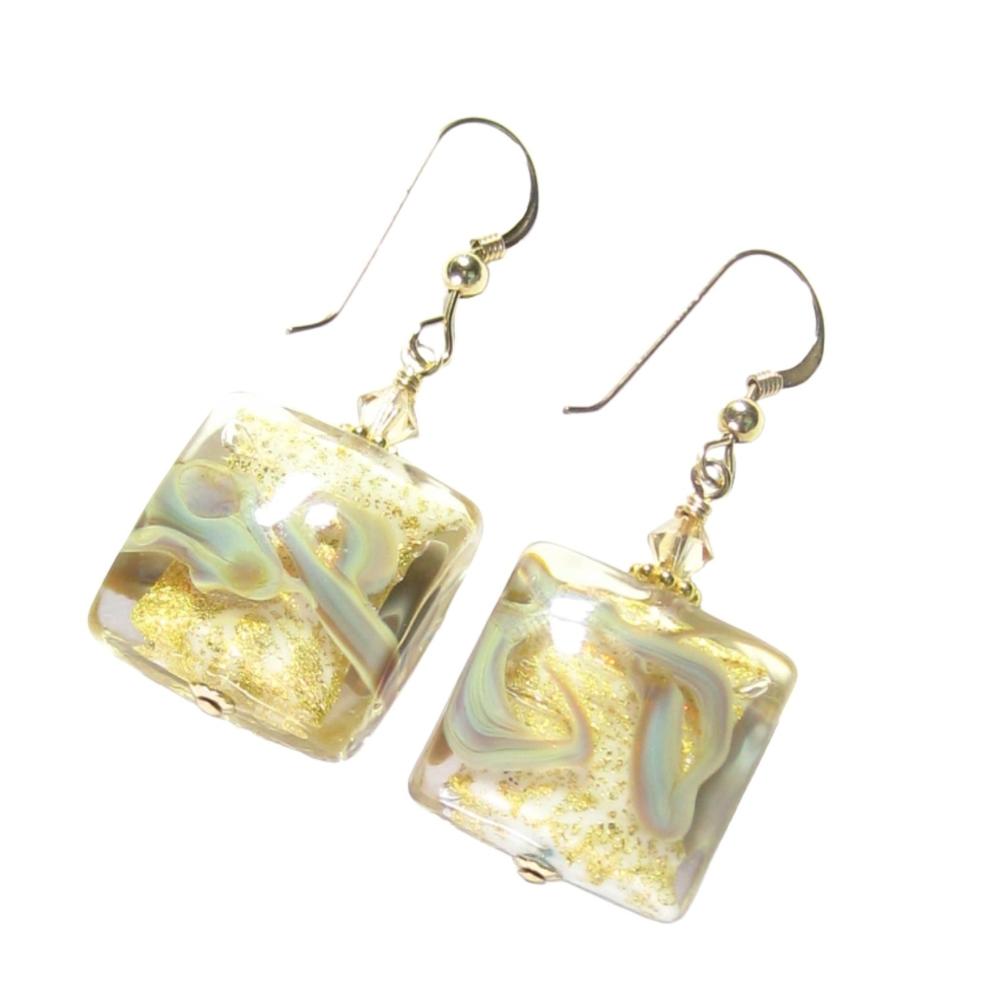 Murano Italian Glass Square Chunky Gold Earrings - JKC Murano