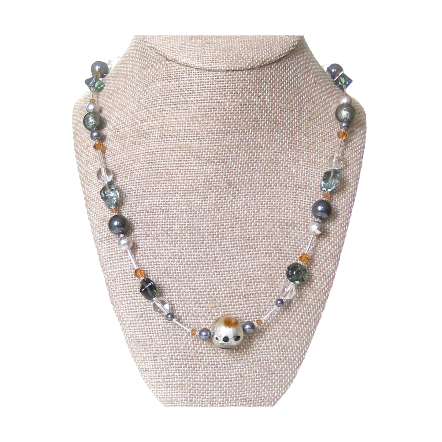 Murano Glass Grey Topaz Sterling Silver Necklace, Italian Jewellery - JKC Murano