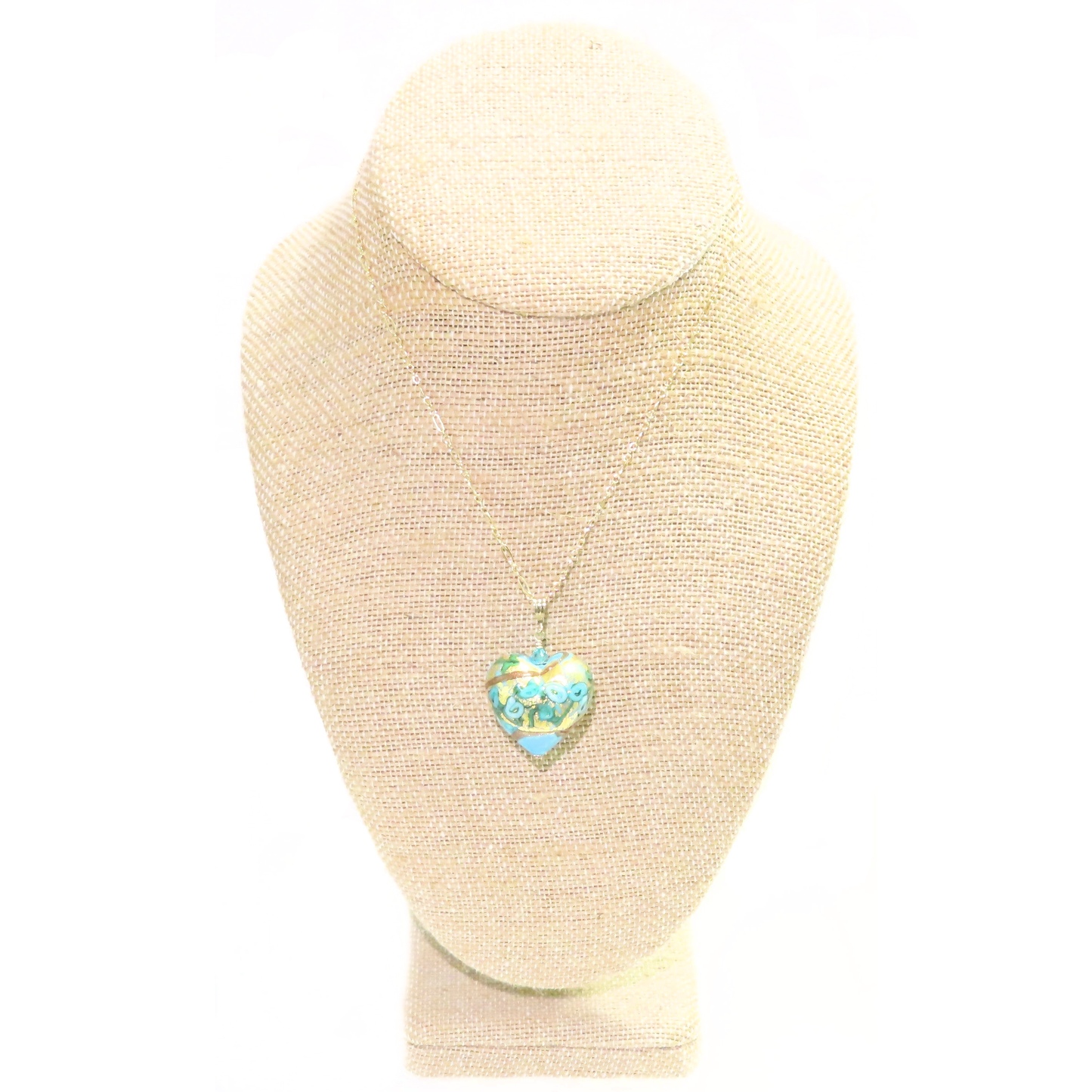 Murano Glass Turquoise Aqua Rose Heart Pendant