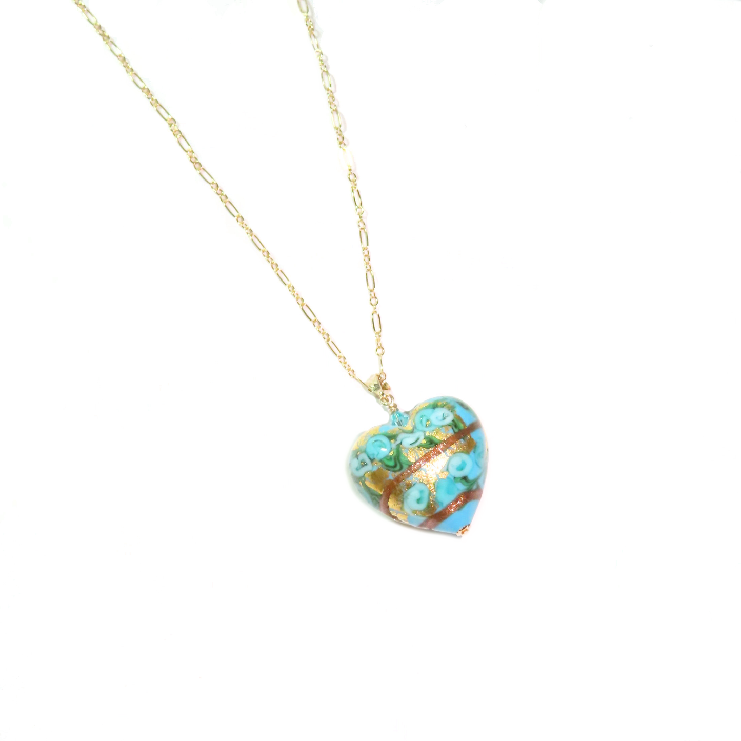 Murano Glass Turquoise Aqua Rose Heart Pendant