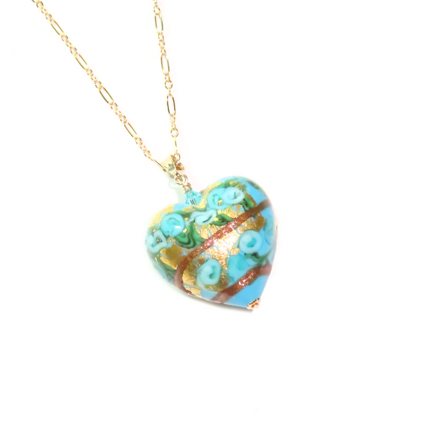 Murano Glass Turquoise Aqua Rose Heart Pendant