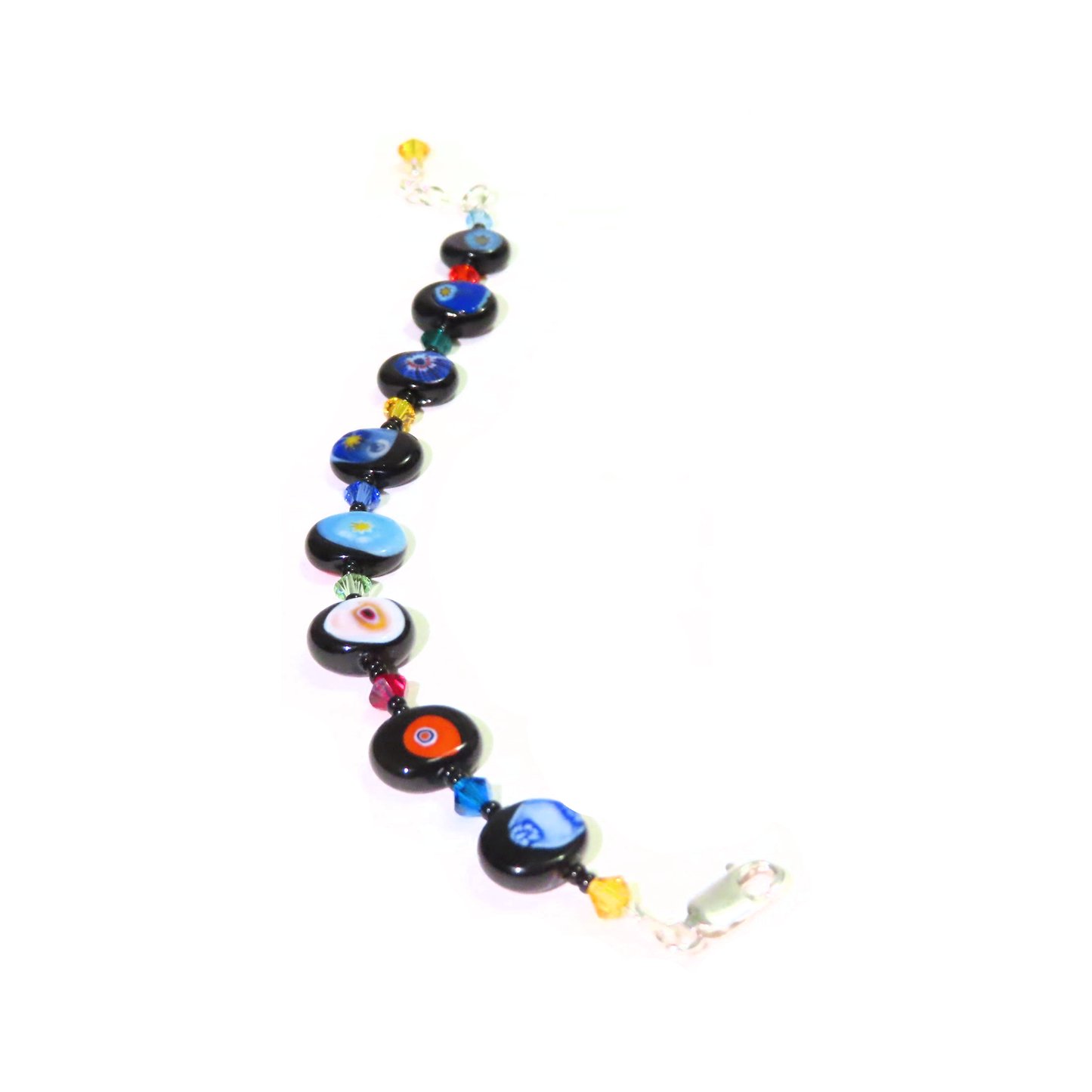 Murano colorful millefiori black adjustable bracelet