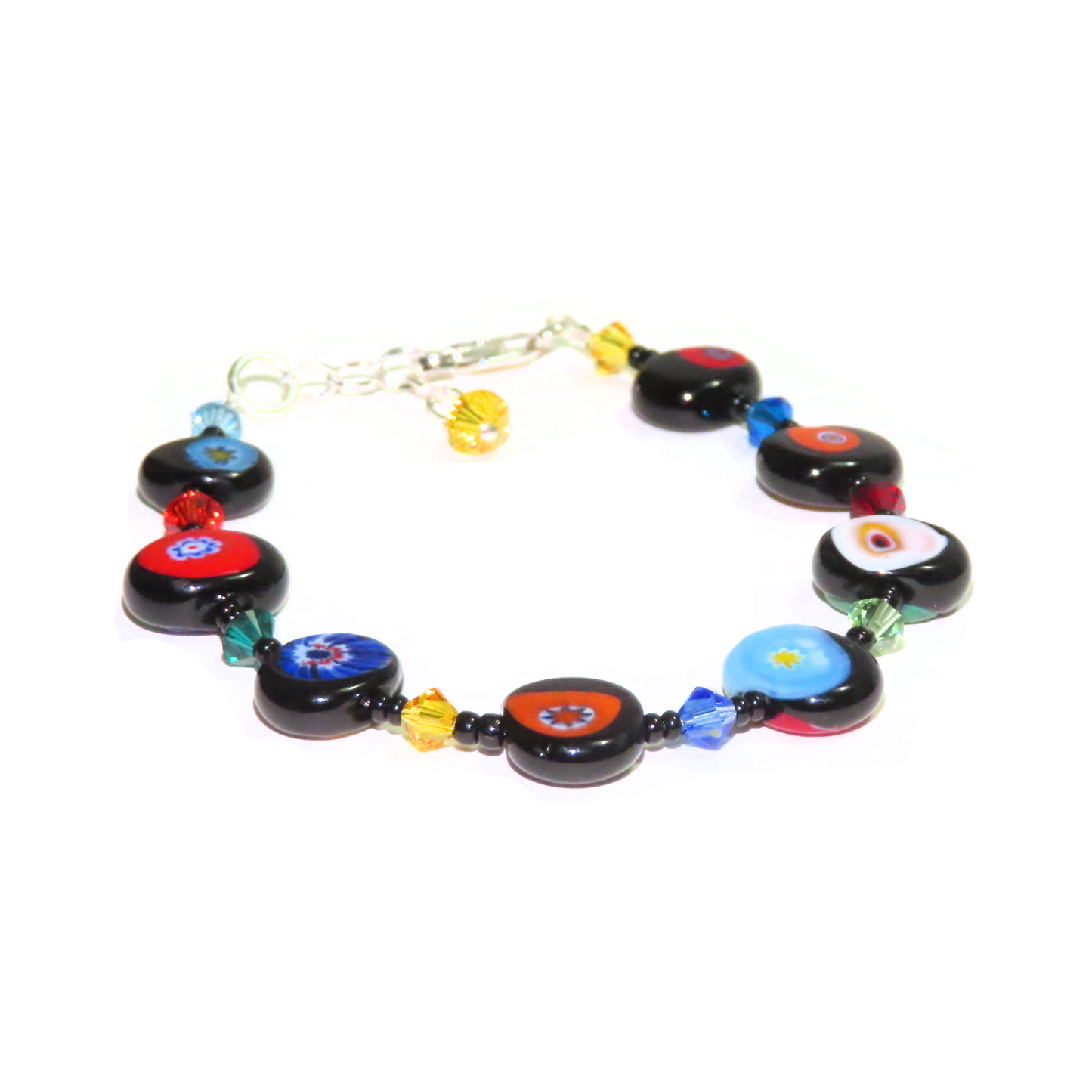 Murano colorful millefiori black adjustable bracelet