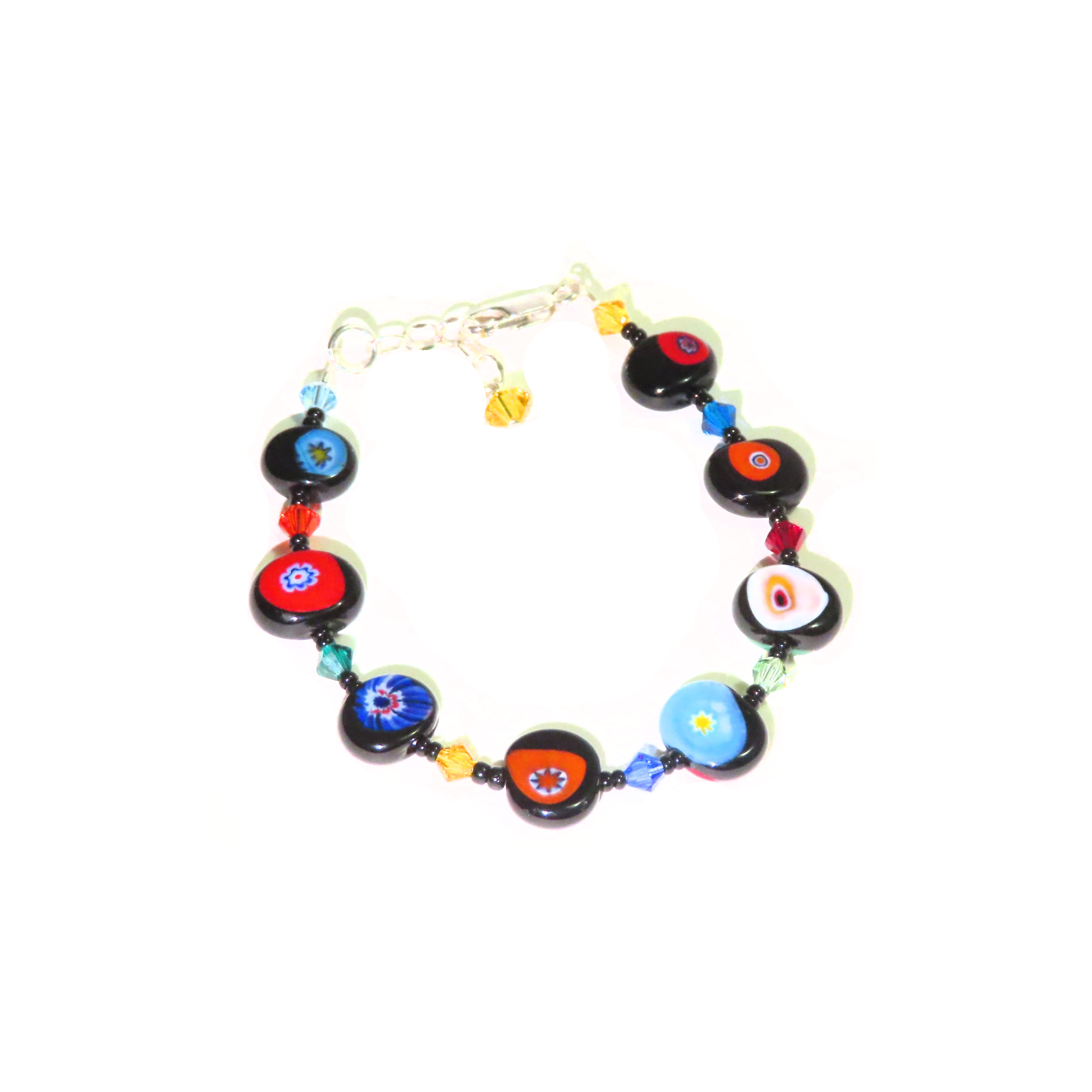 Murano colorful millefiori black adjustable bracelet