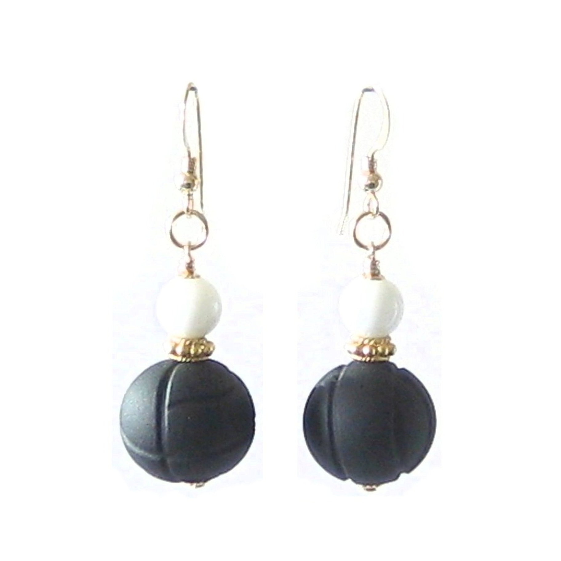 Murano Glass Black White Chunky Gold Earrings - JKC Murano