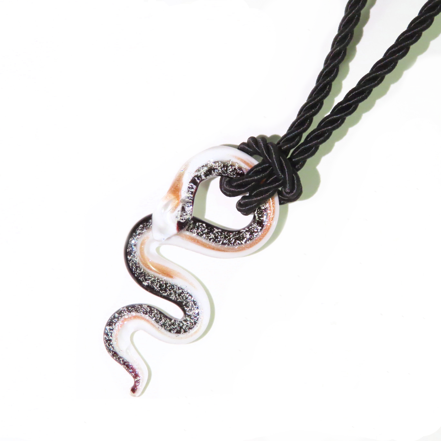 Murano Glass Black White Snake Pendant