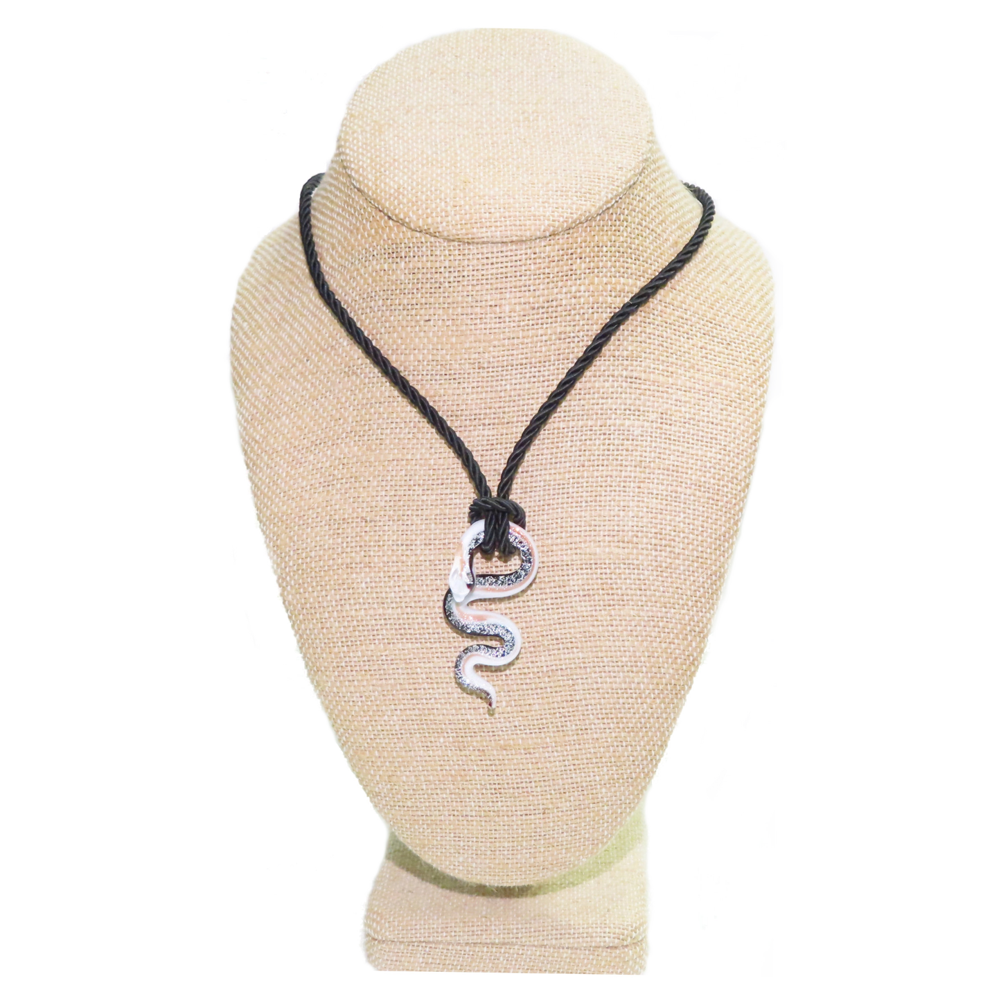 Murano Glass Black White Snake Pendant