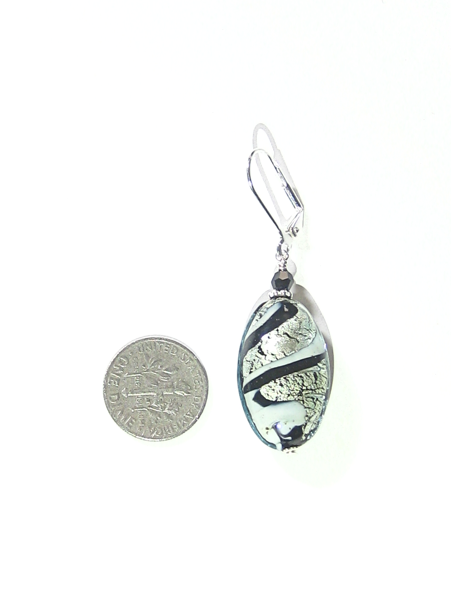 Murano Glass Black White Swirl Oval Sterling Silver Earrings - JKC Murano