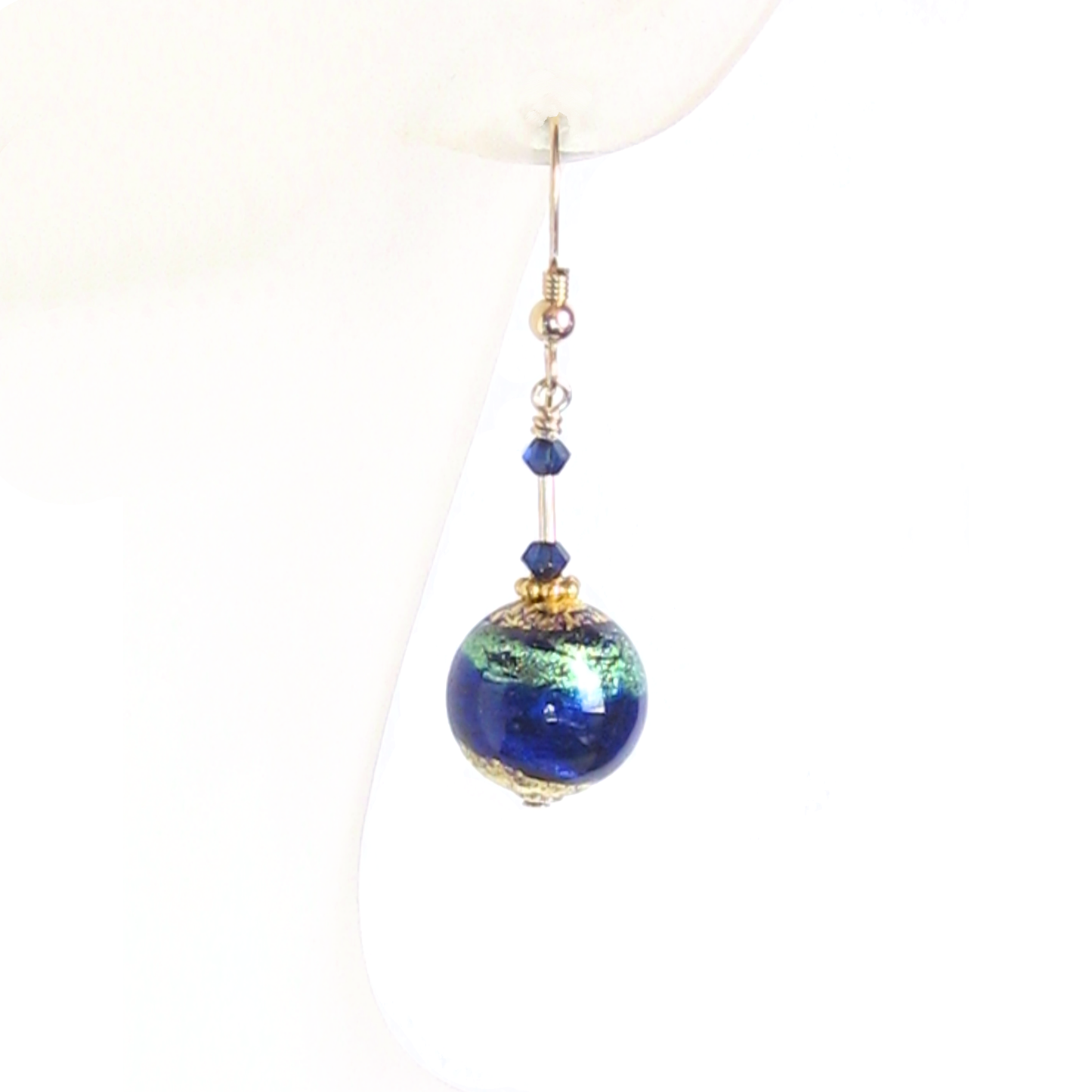 Murano Glass Cobalt Blue Aqua Ball Gold Earrings by JKC Murano - JKC Murano