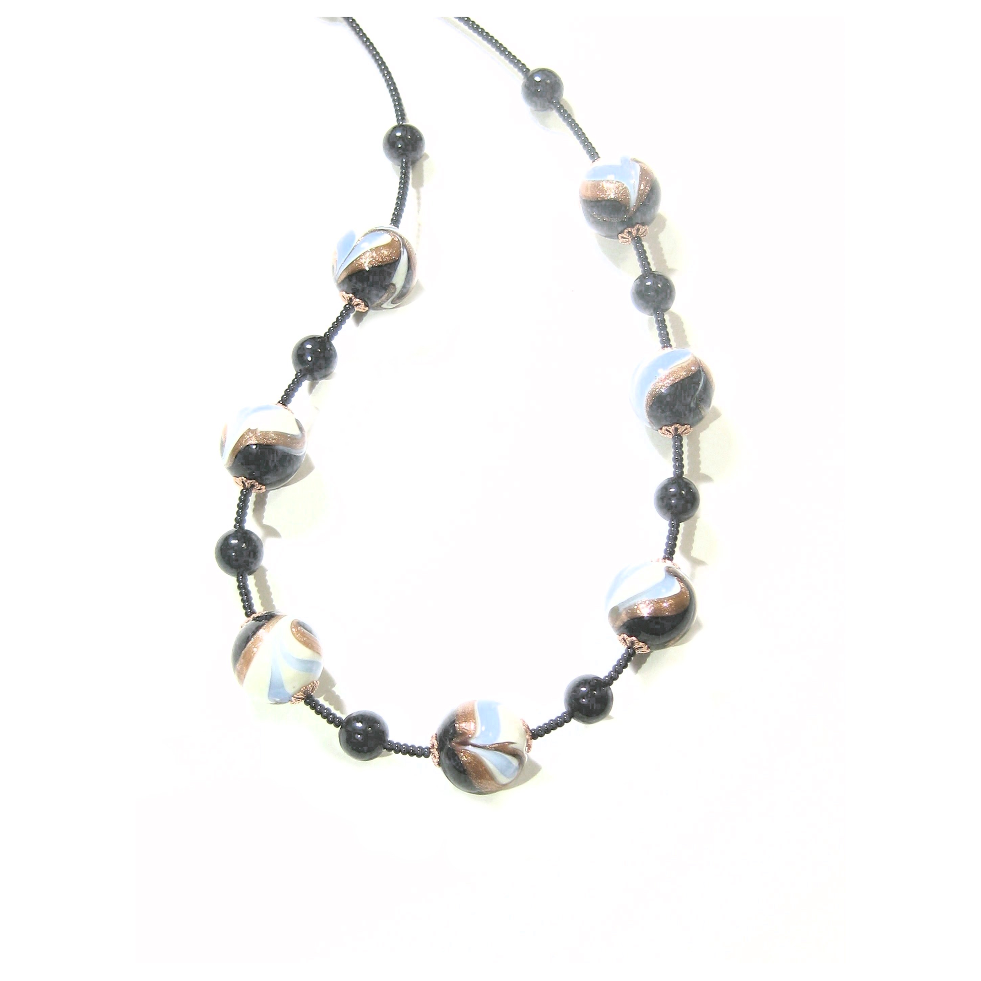 Murano Glass Blue Black Copper Swirl Silver Necklace - JKC Murano