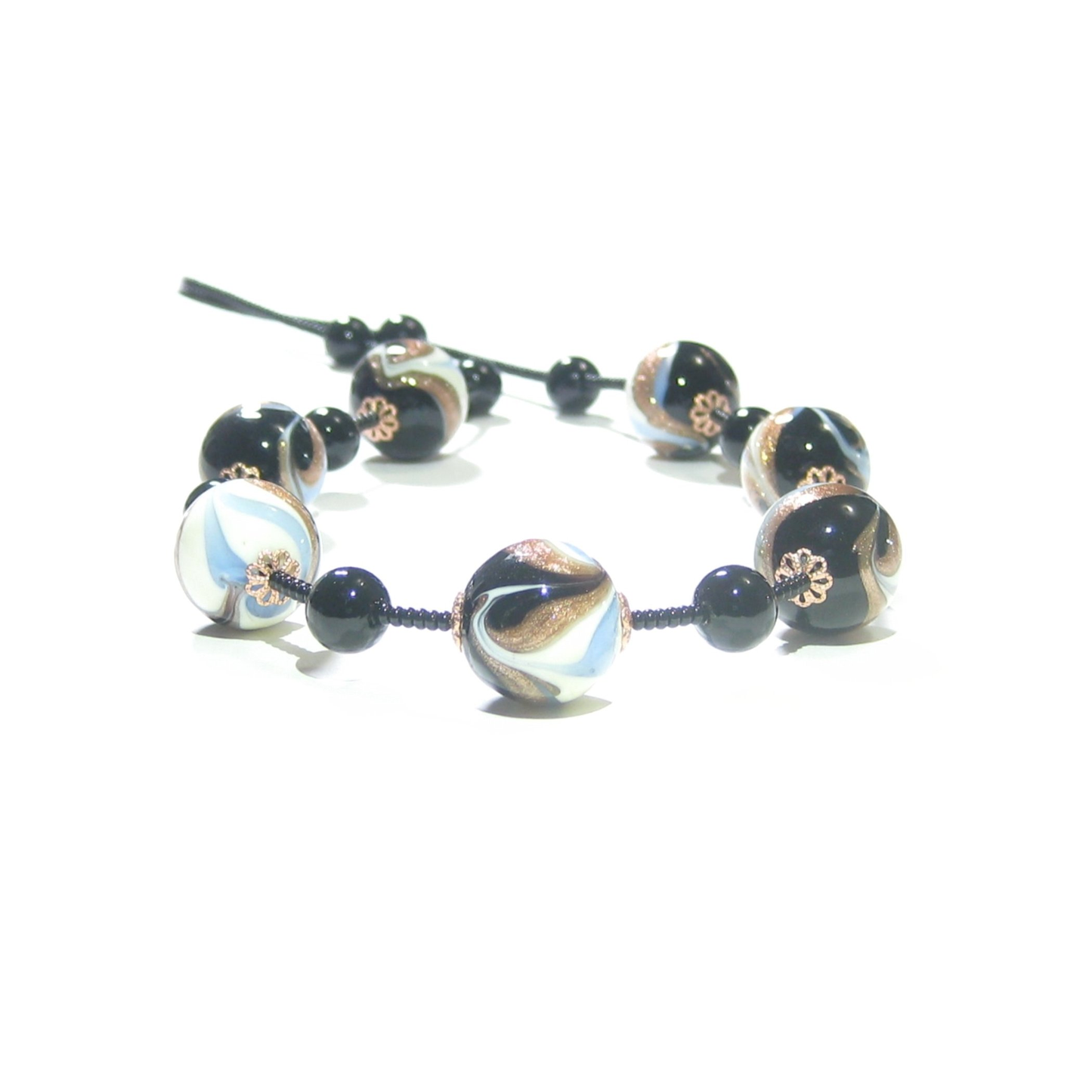 Murano Glass Blue Black Copper Swirl Silver Necklace - JKC Murano