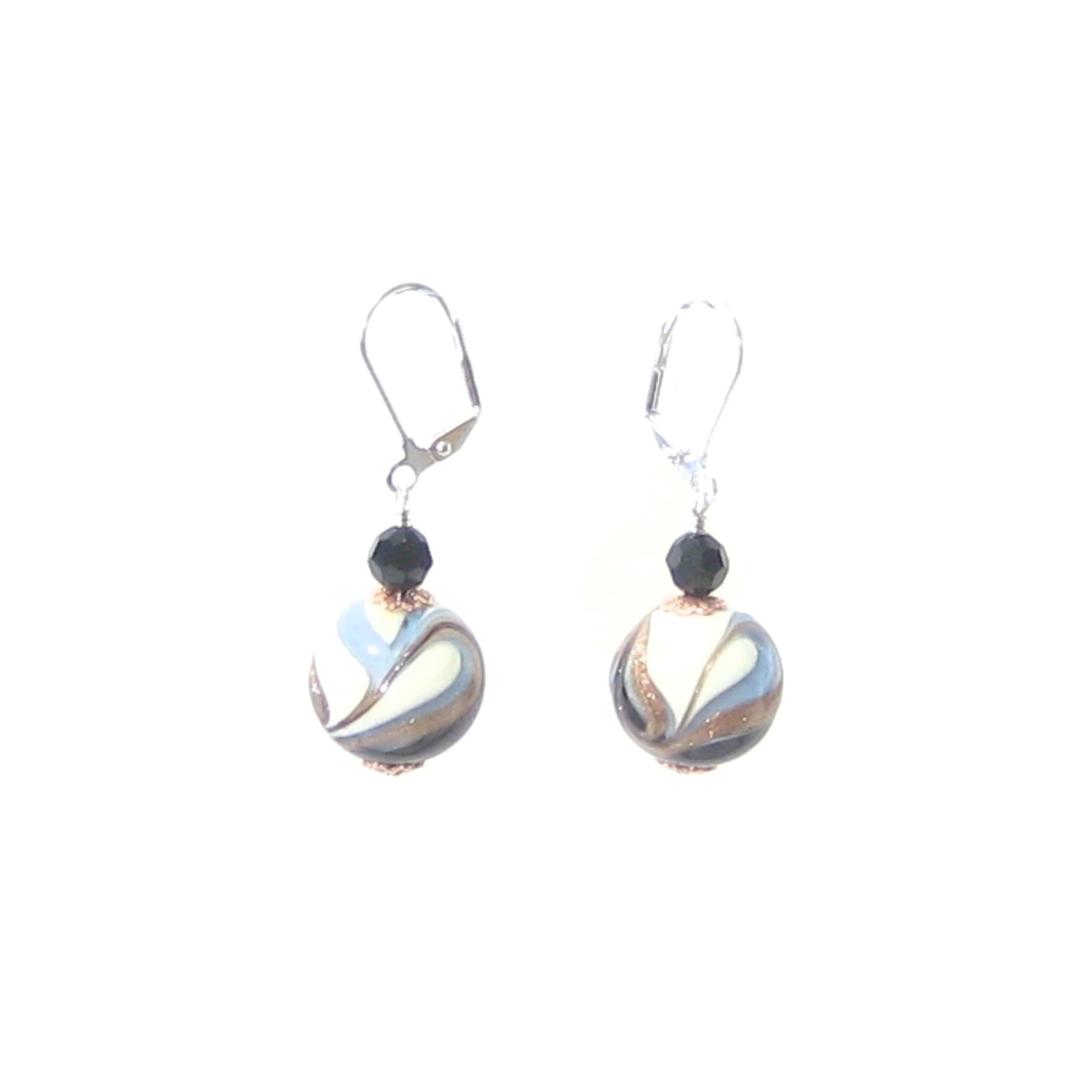 Murano Glass Black White Blue Copper Silver Earrings - JKC Murano