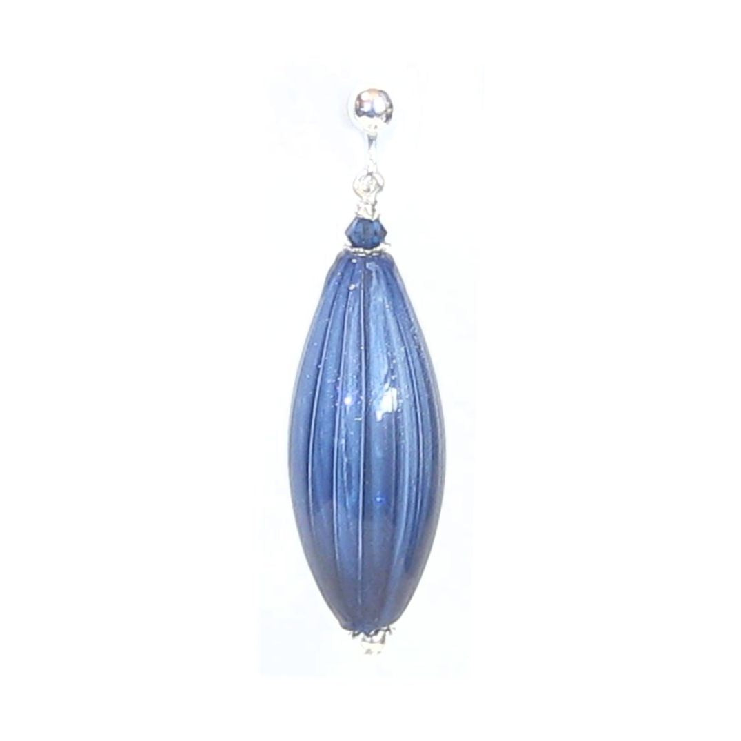 Murano Glass Dark Blue Long Oval Sterling Silver Earrings - JKC Murano