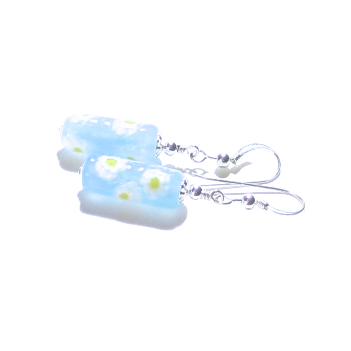 Murano Glass Blue Millefiori Tube Sterling Silver Earrings - JKC Murano