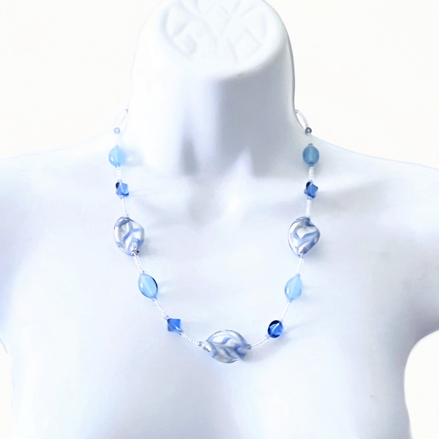 Murano Glass Large Pale Blue Twist Sterling Silver Necklace