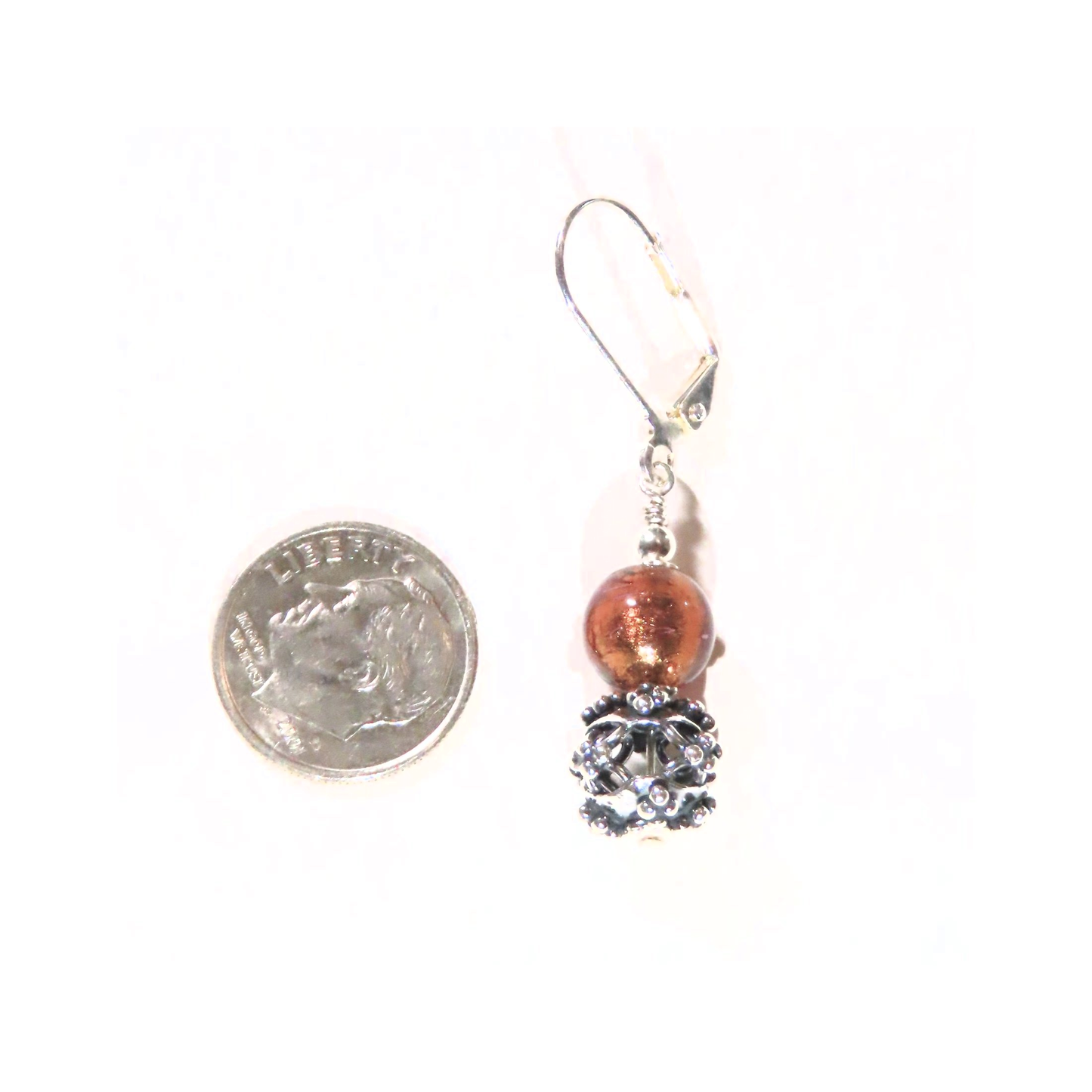 Murano Glass Brown Wire Ball Sterling Silver Earrings - JKC Murano