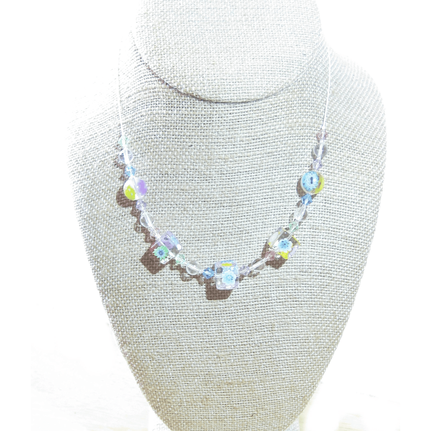 Murano Glass Millefiori Clear Cube Silver Necklace - JKC Murano