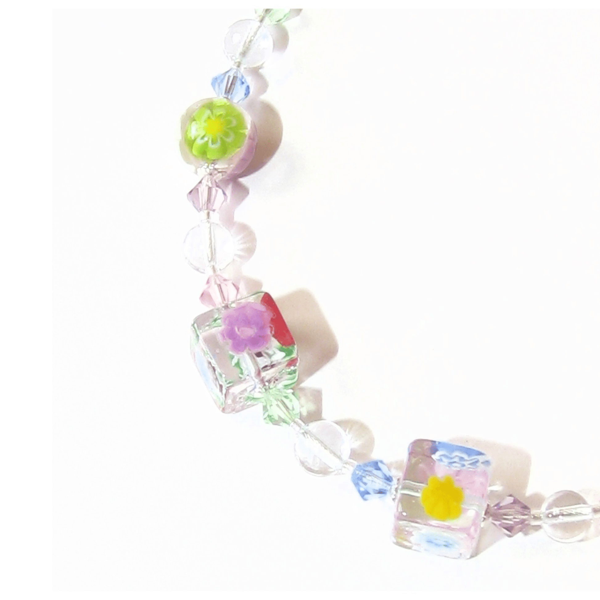 Murano Glass Millefiori Clear Cube Silver Necklace - JKC Murano