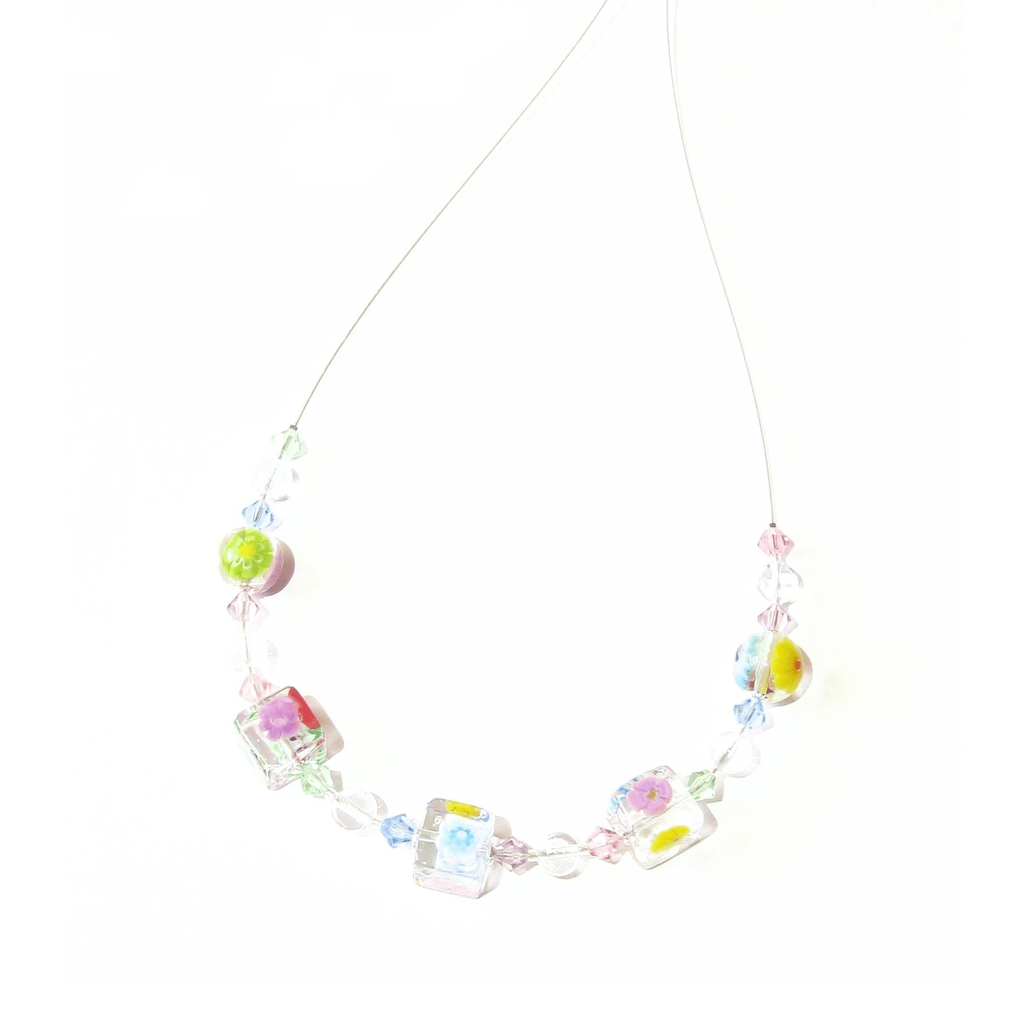 Murano Glass Millefiori Clear Cube Silver Necklace - JKC Murano