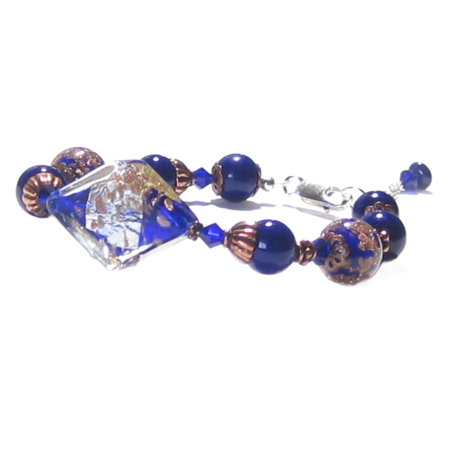 Murano Glass Cobalt blue Copper Sterling Silver Bracelet - JKC Murano