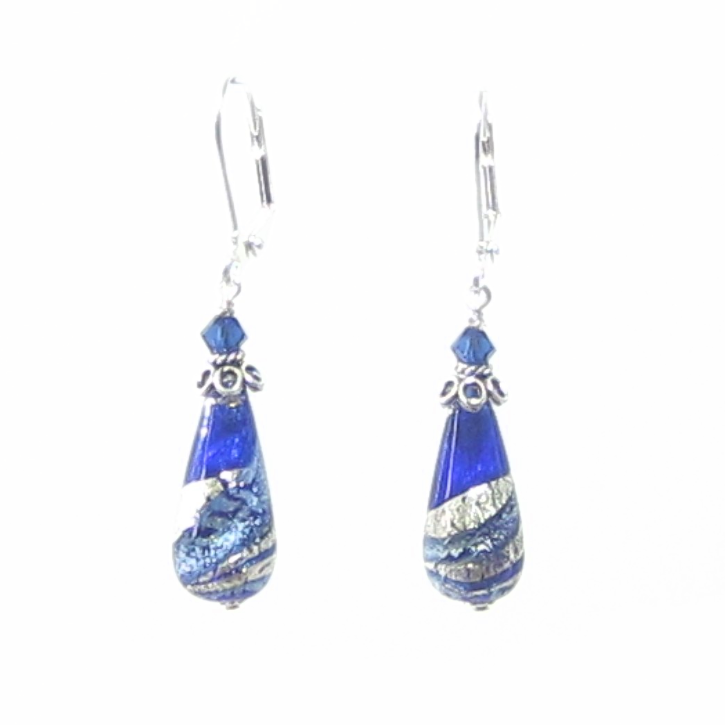 Murano Glass Cobalt Blue Teardrop Sterling Silver Earrings - JKC Murano