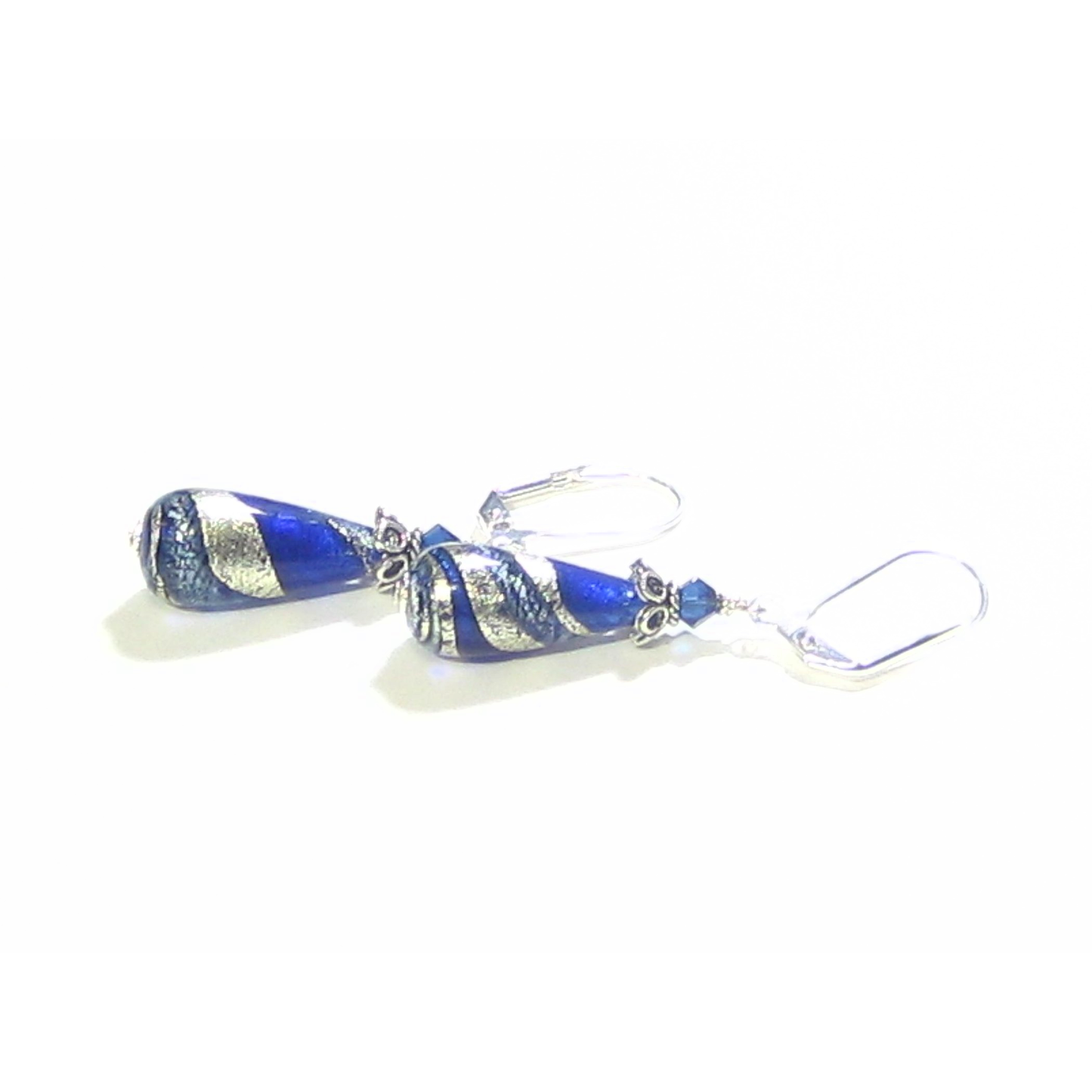 Murano Glass Cobalt Blue Teardrop Sterling Silver Earrings - JKC Murano