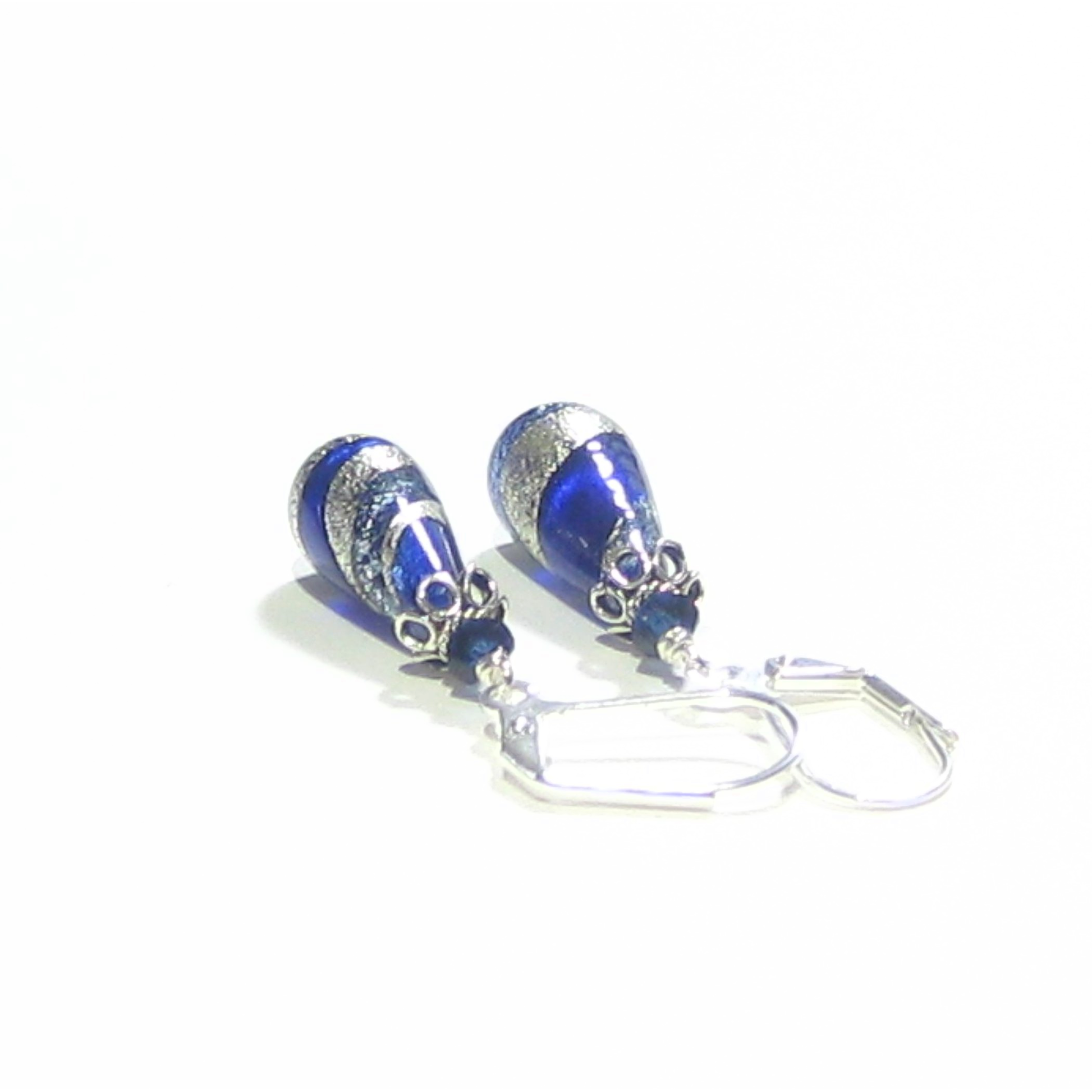 Murano Glass Cobalt Blue Teardrop Sterling Silver Earrings - JKC Murano